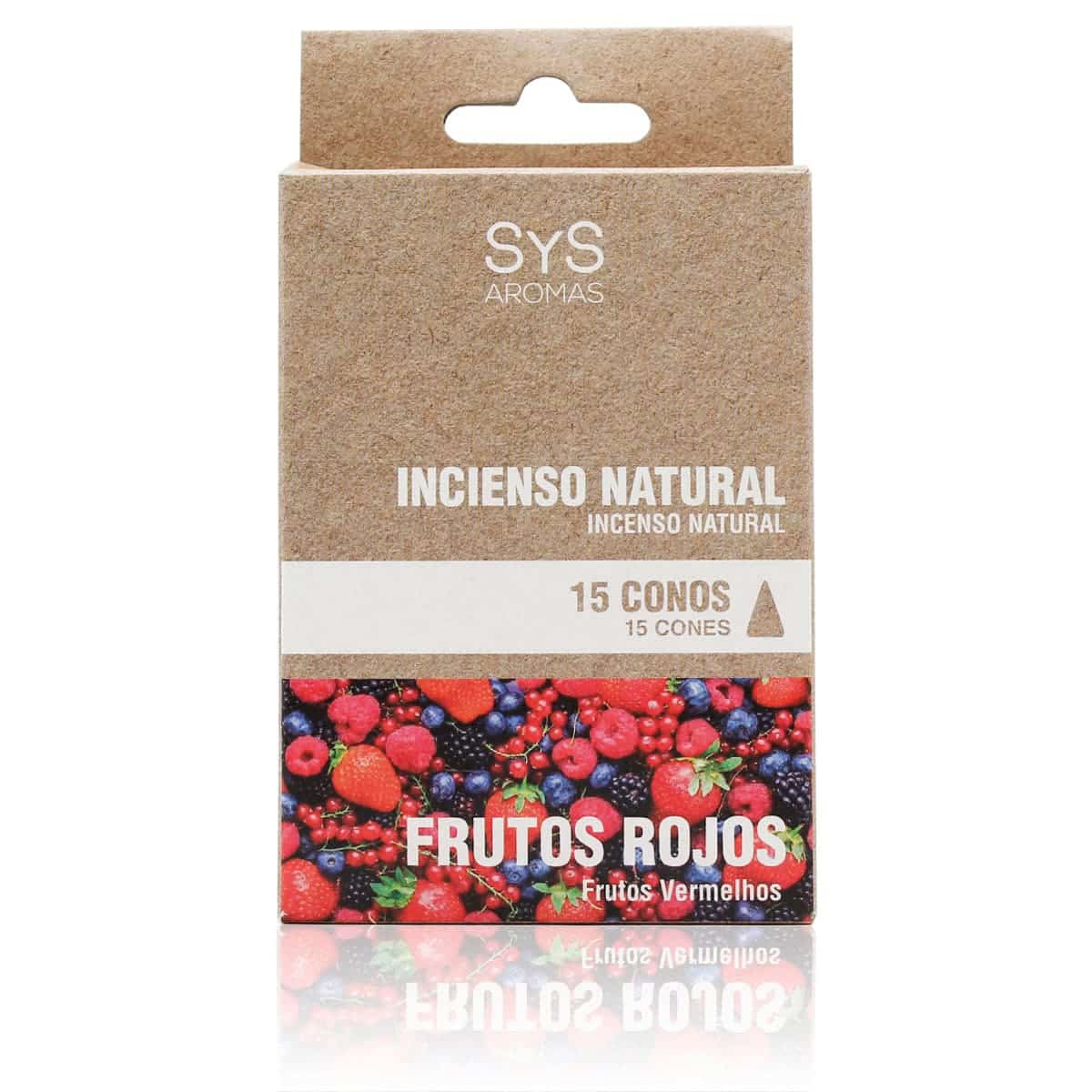 Incienso Natural Frutos Rojos SYS Aromas | 15 Conos | Aroma Afrutado y Dulce | Carbón Vegetal, Resinas y Bambú_0
