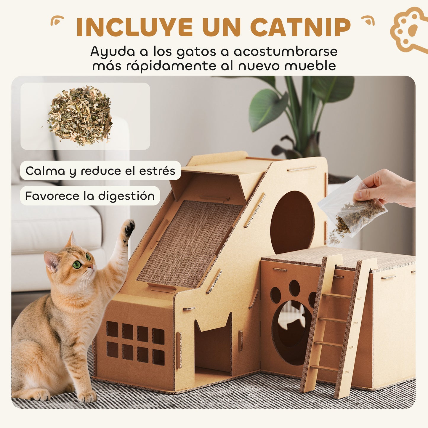Pawhut Rascador Cartón Para Gatos Forma Castillo 2 En 1 67x66x57 Cm Marrón_5