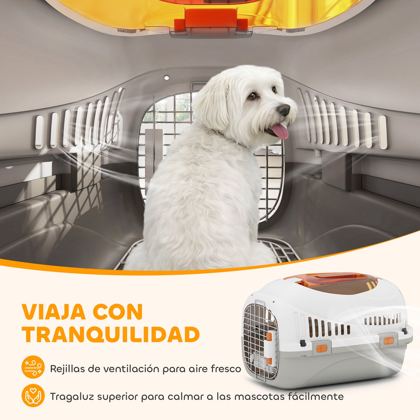 Pawhut Transportín Para Gatos Perros Pequeños De Plástico Carga 4 Kg Gris Claro_5