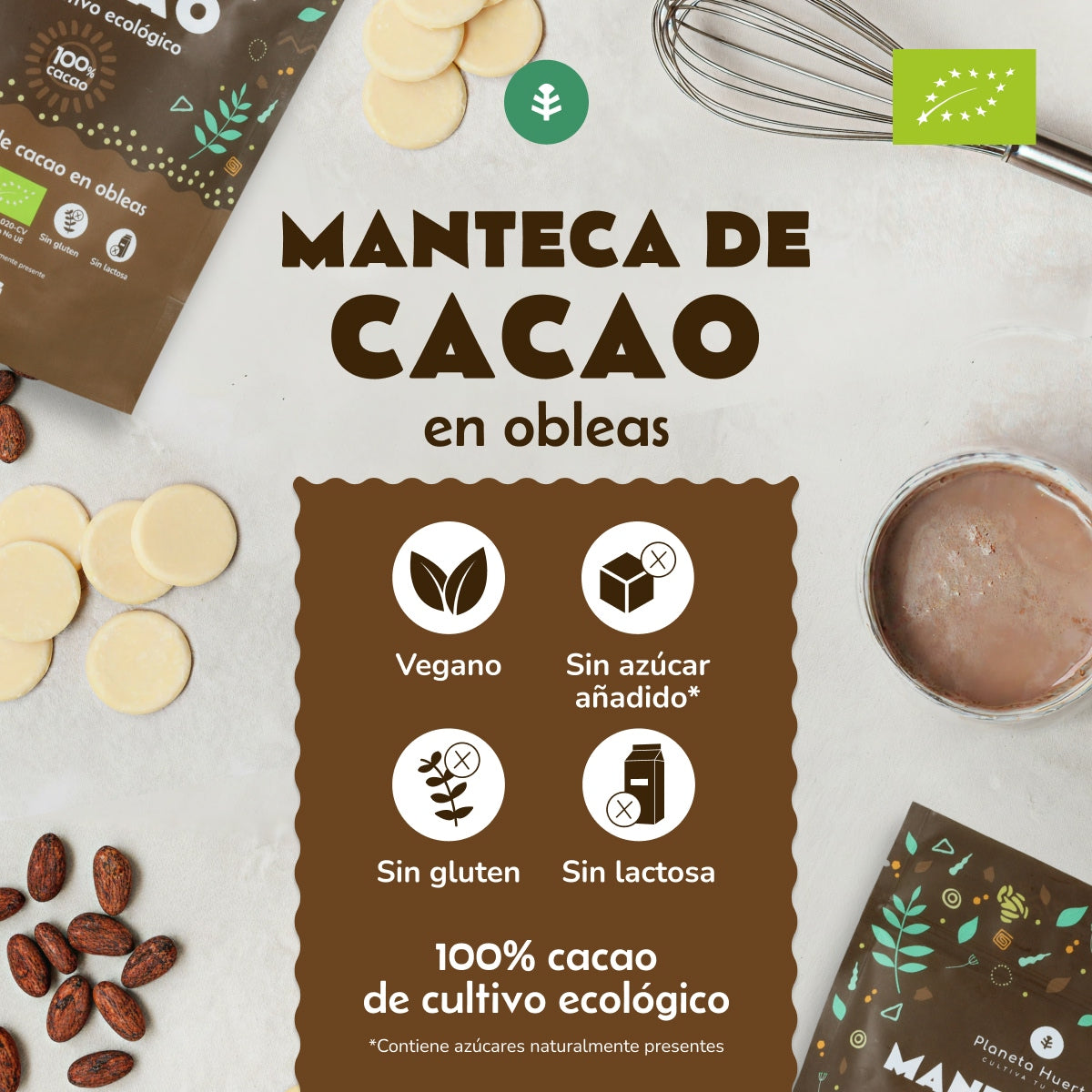 Manteca de cacao en obleas ECO Planeta Huerto 250 g