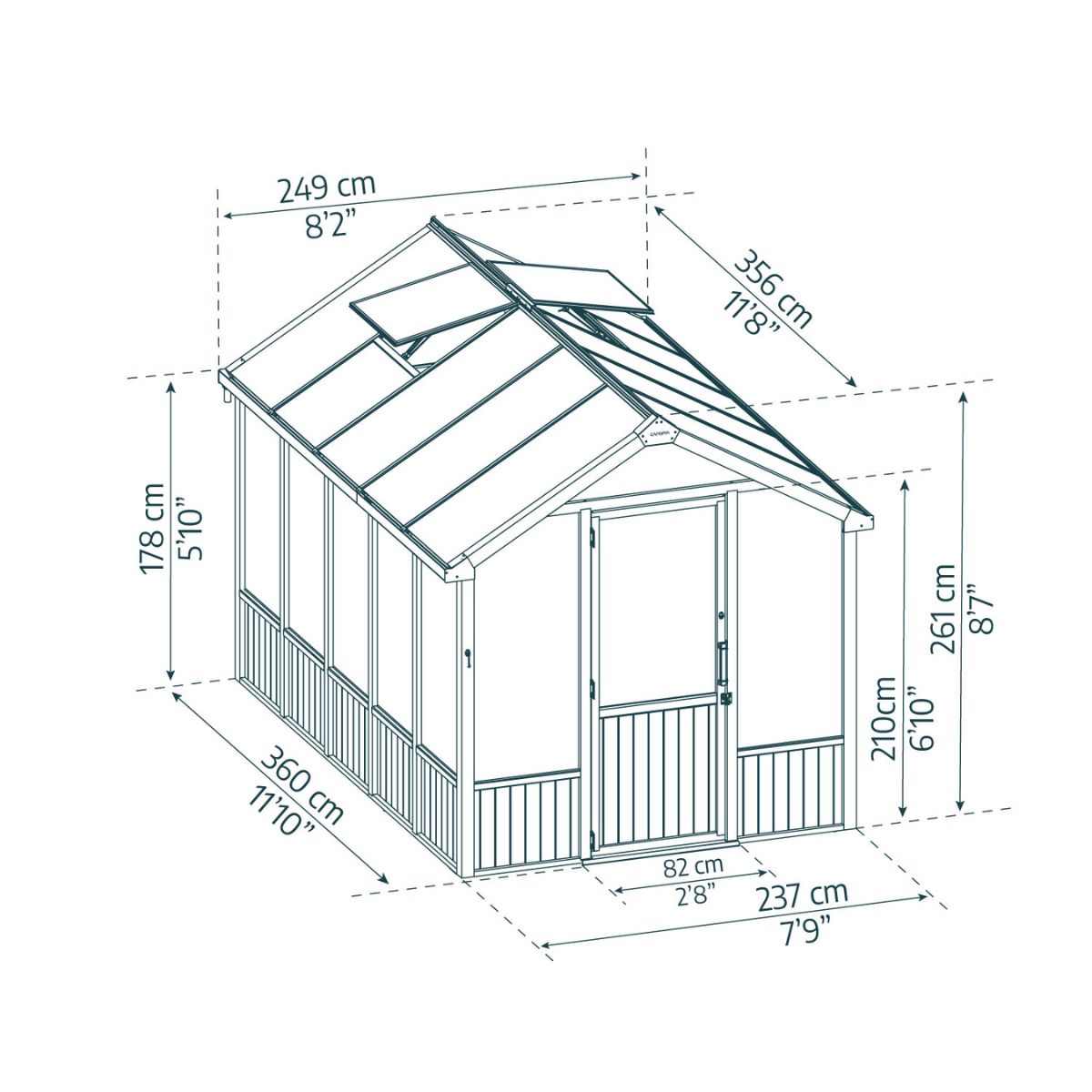 Canopia NATURA Invernadero De Jardín Policarbonato Doble Capa y de Madera de Cedro 360X237.5X261 cm Negro