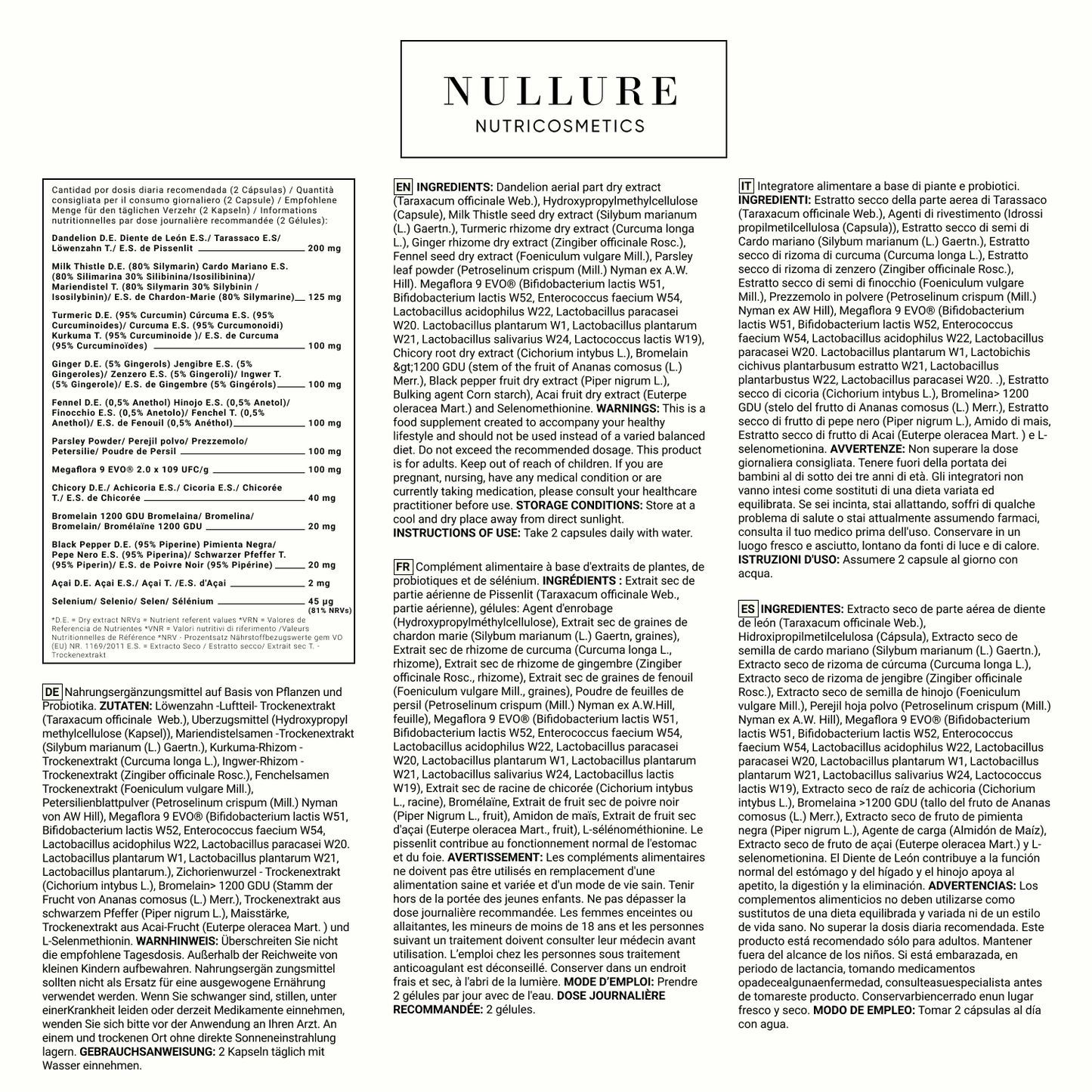 Detox natural nullure – limpieza de hígado y colon, salud digestiva con probióticos (120 cápsulas)