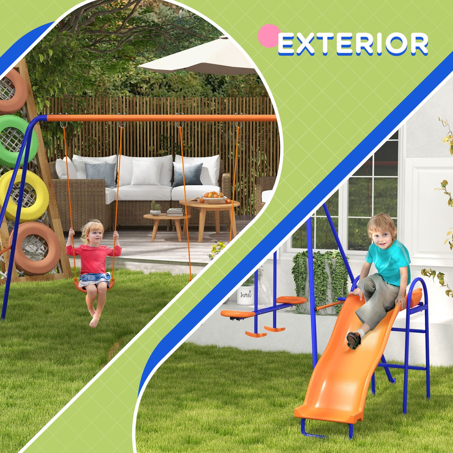 Outsunny Columpio Infantil 4 En 1 Con Cuerda Ajustable Y Anti-uv Multicolor_5