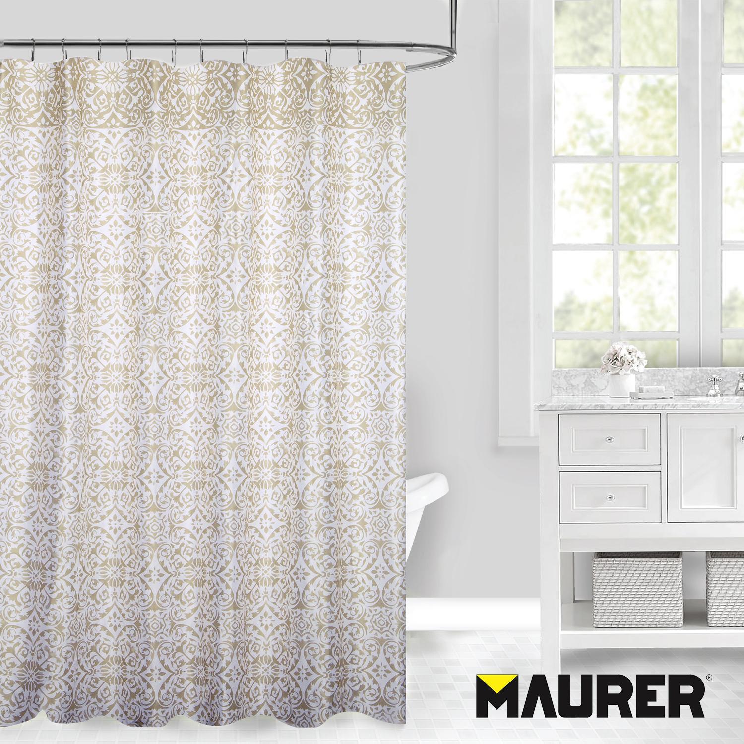 Cortina Ducha Tela Geometria Rosoni 180 X 200 Cm. Cortina Baño, Cortina Tela Impermeable Con Anillas