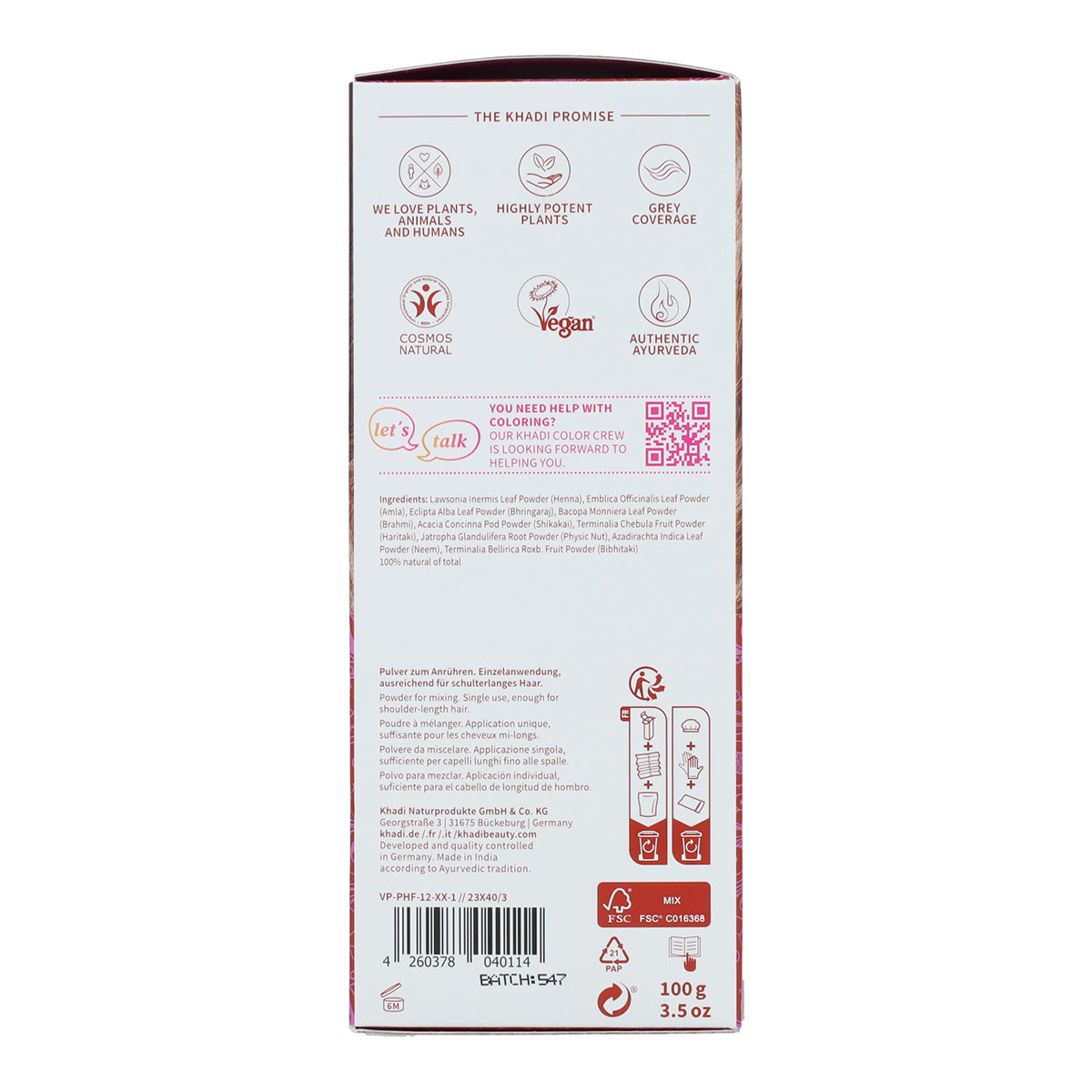 Henna natural Amla y Jatropha, Khadi,100 g