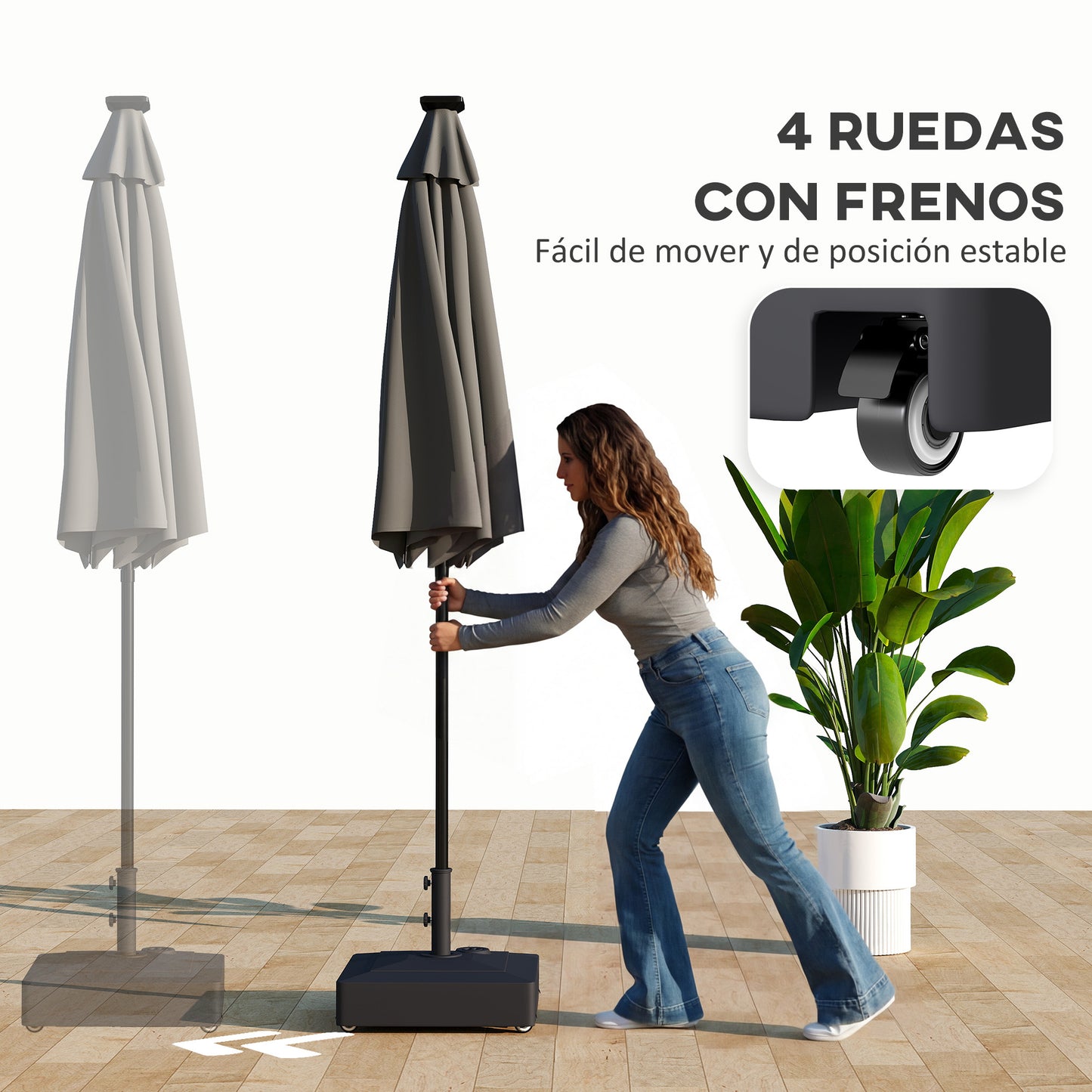 Outsunny Base Para Sombrilla De Hdpe Cuadrada Con Ruedas Rellenable Arena 61 Kg_5