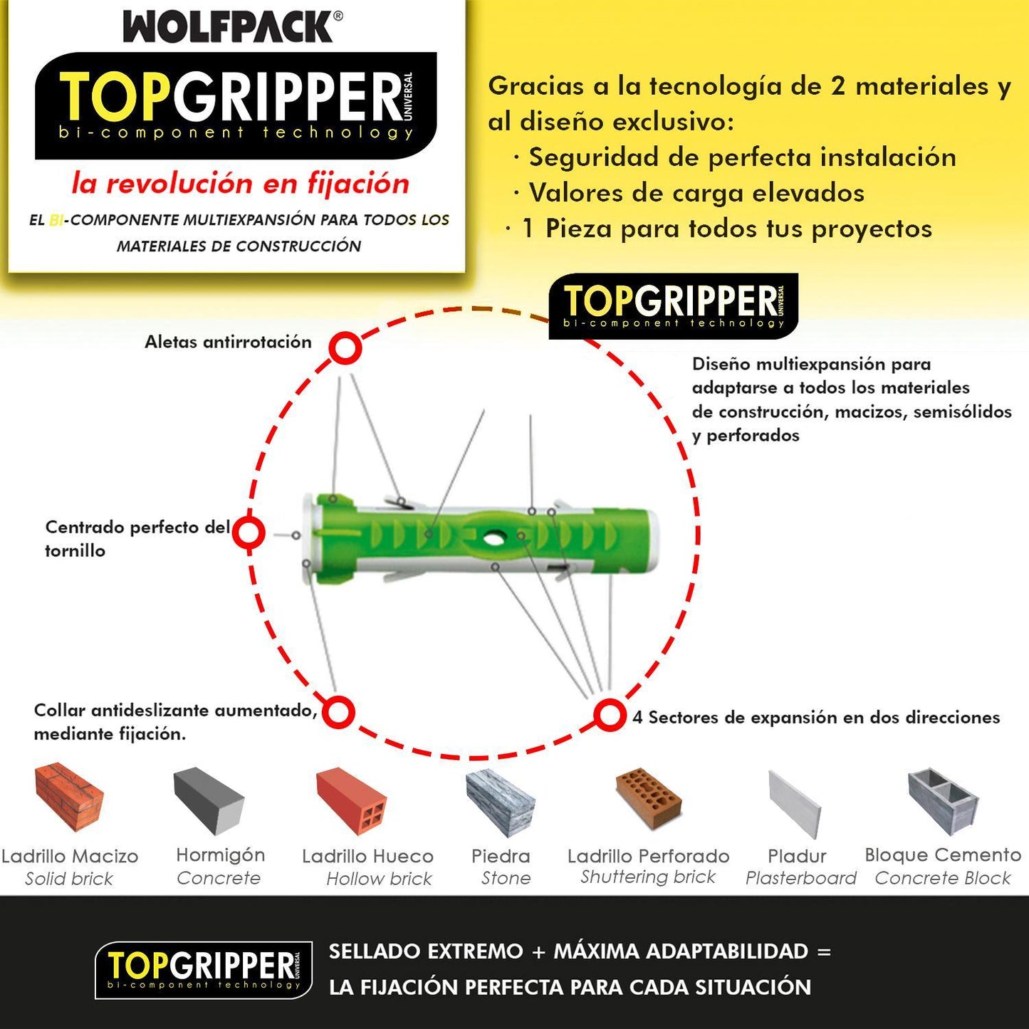 Taco Topgripper Bimaterial Ø 6 Mm. (caja 150 Unidades) Taco Anclaje Universal, Taco Hormigon, Taco Pladur, Taco Ladrillo