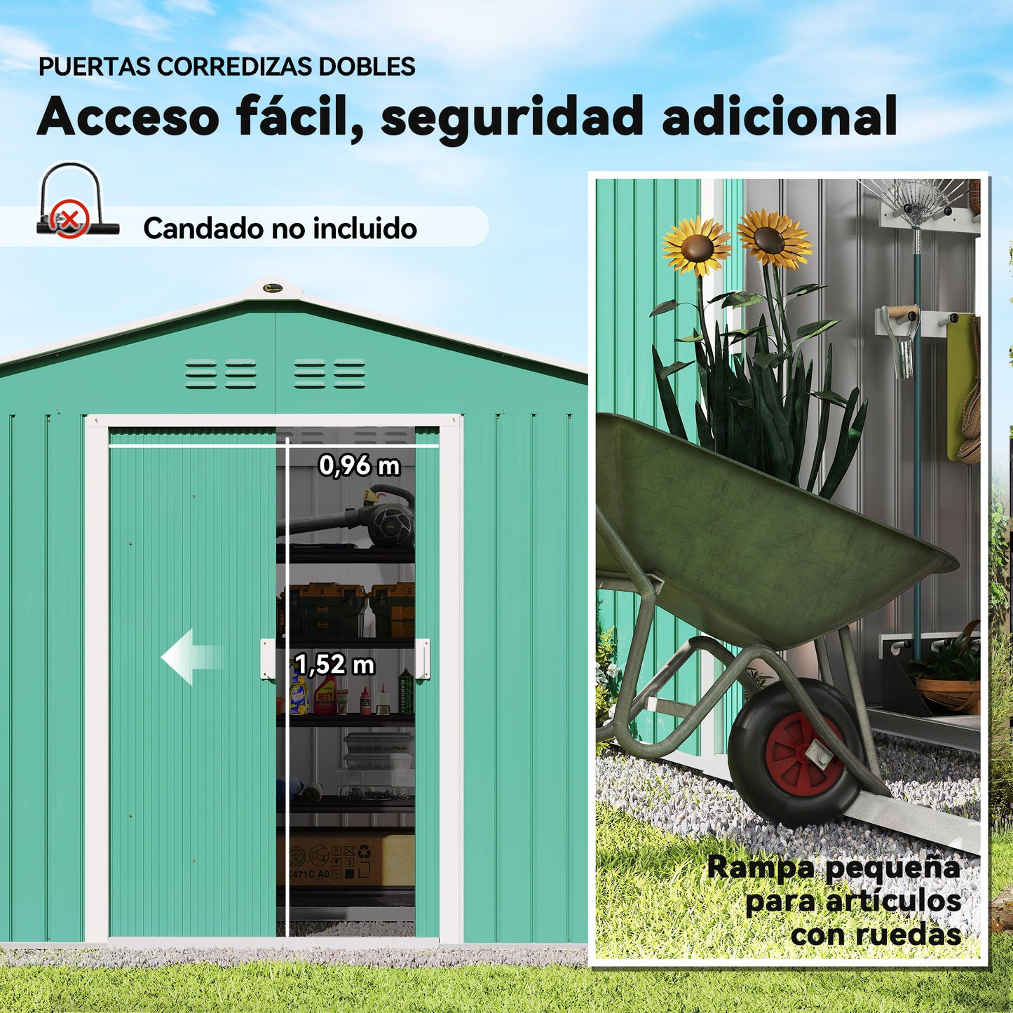Outsunny Caseta De Jardín Exterior 4,9 M² 277x195x192 Cm Con Puerta Corredera_5