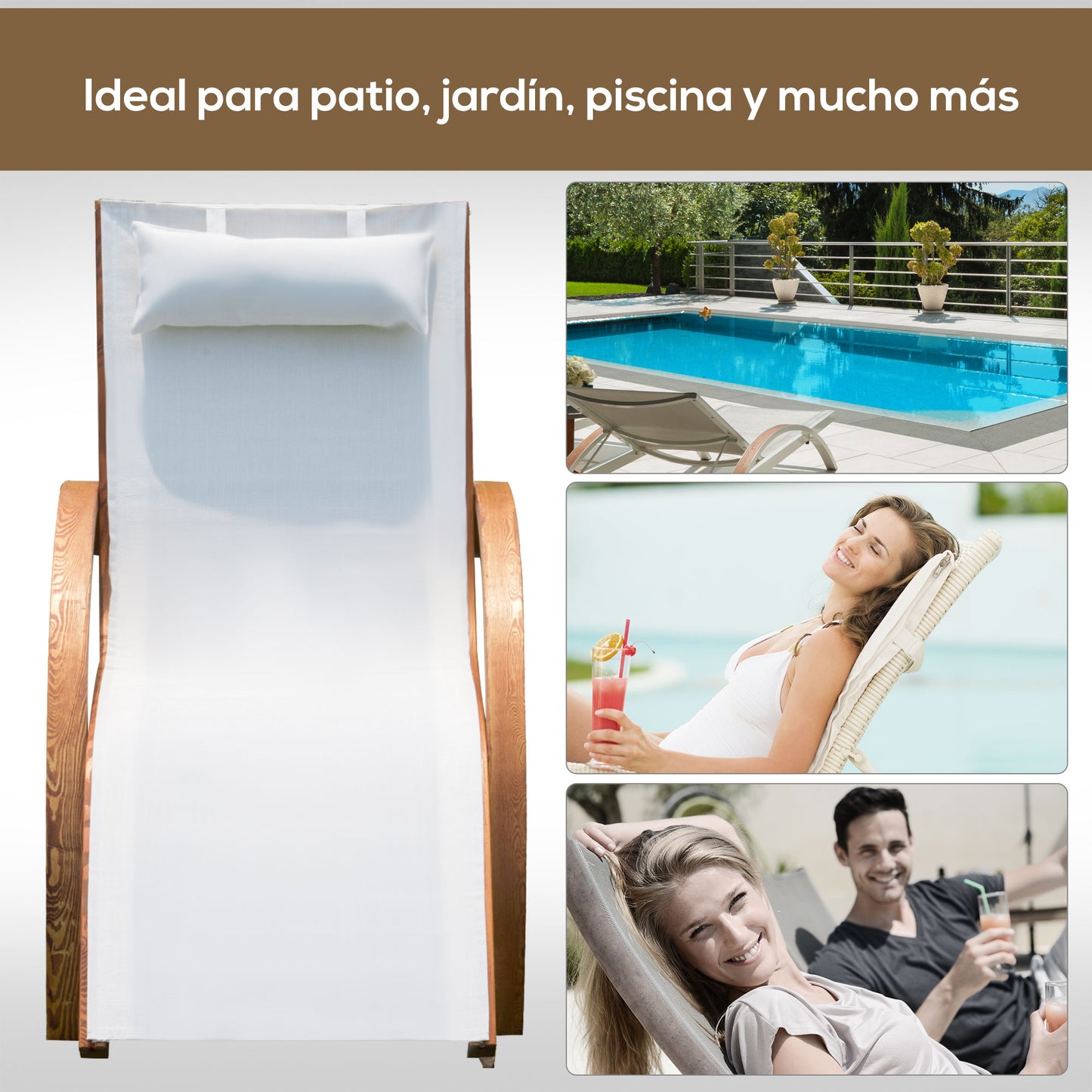 Outsunny Tumbona Tipo Hamaca Jardín Terraza Piscina O Patio 165x72x70cm Blanco_5