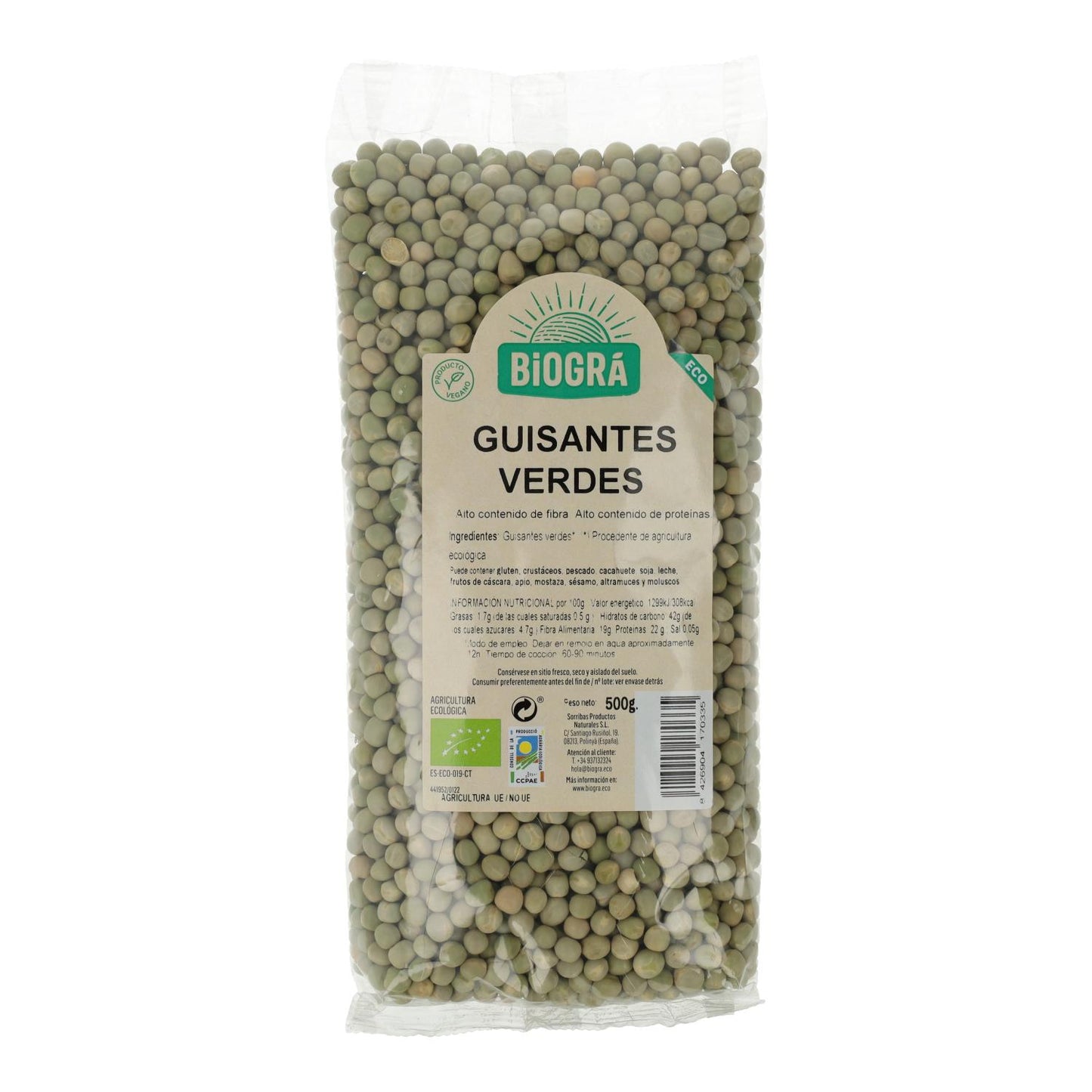 Guisantes Verdes Biográ, 500 g