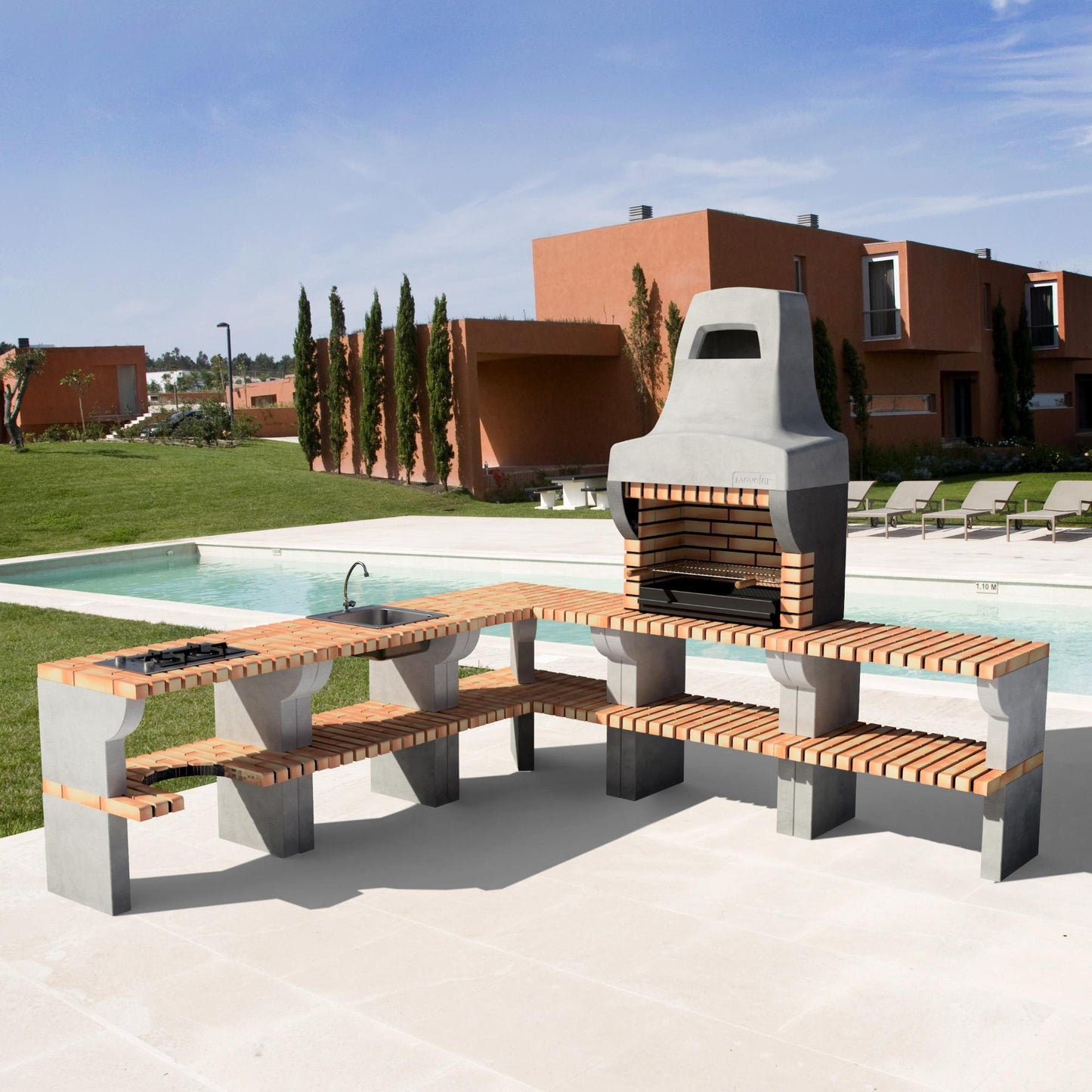 Cocina de exterior esquina Bailén Plus con Barbacoa, fregadero y placa Movelar