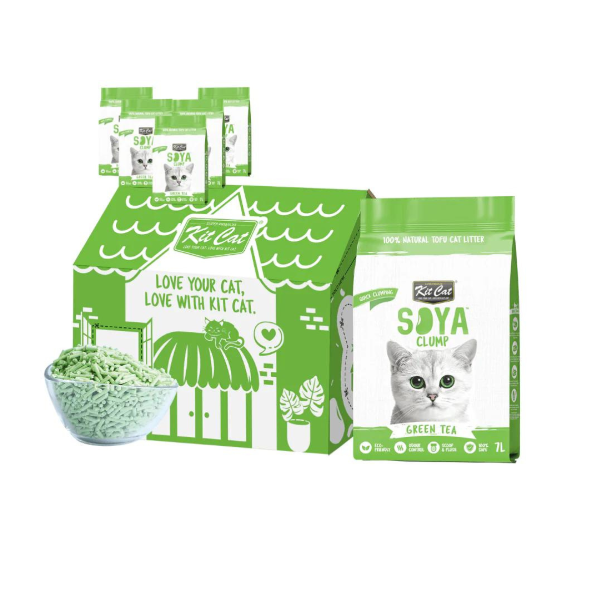 Pack 6 Kit Cat Arena Eco SoyaClump - Green Tea 7 L Arena para gatos