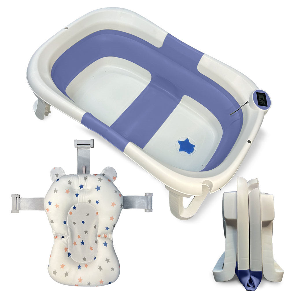 Bathby Bañera Bebé Plegable Con Termómetro, Cojín Antideslizante, Patas Antideslizantes (azul Oasis)