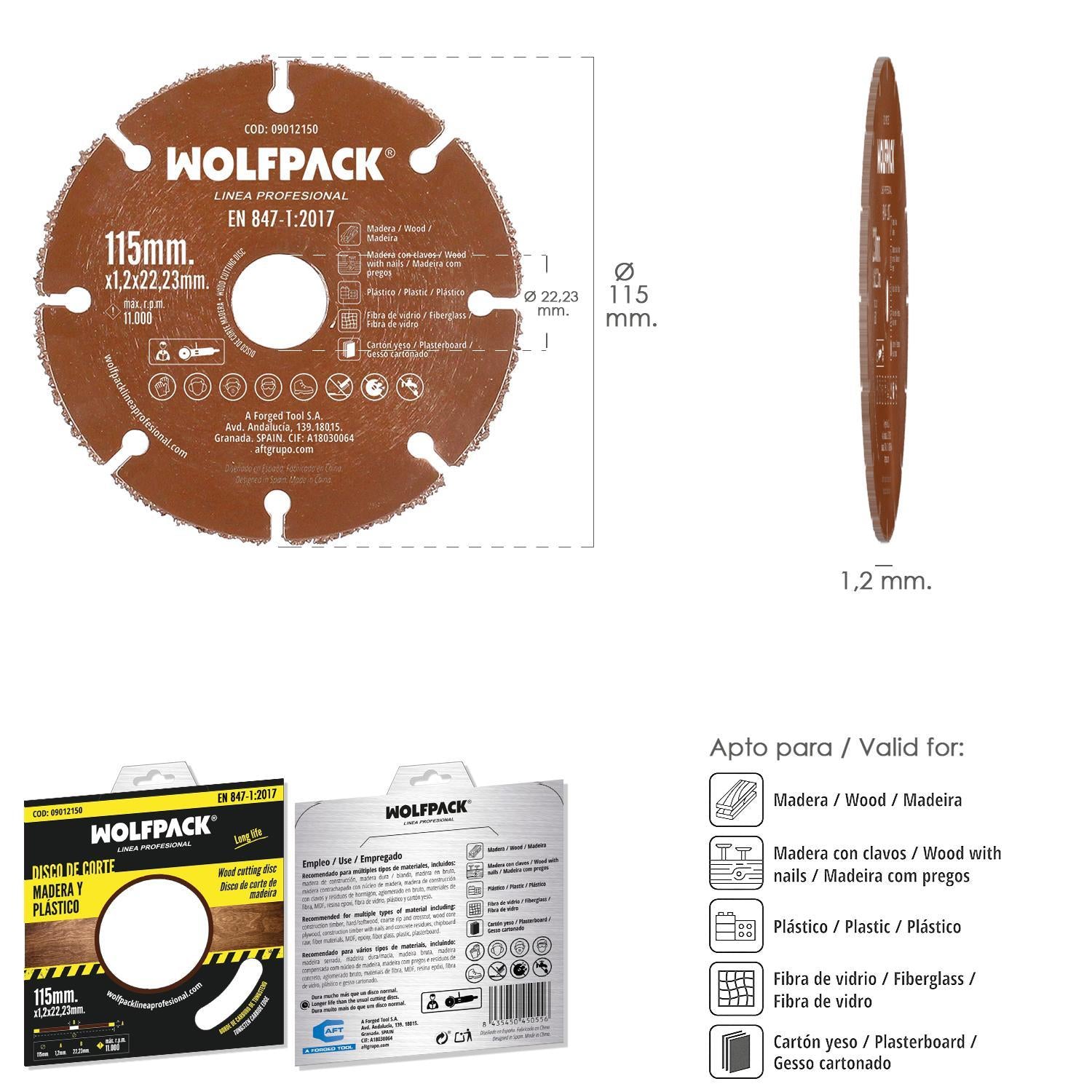 Disco Corte Madera / Plastico Ø 115 Mm. Filo De Carburo De Tungsteno