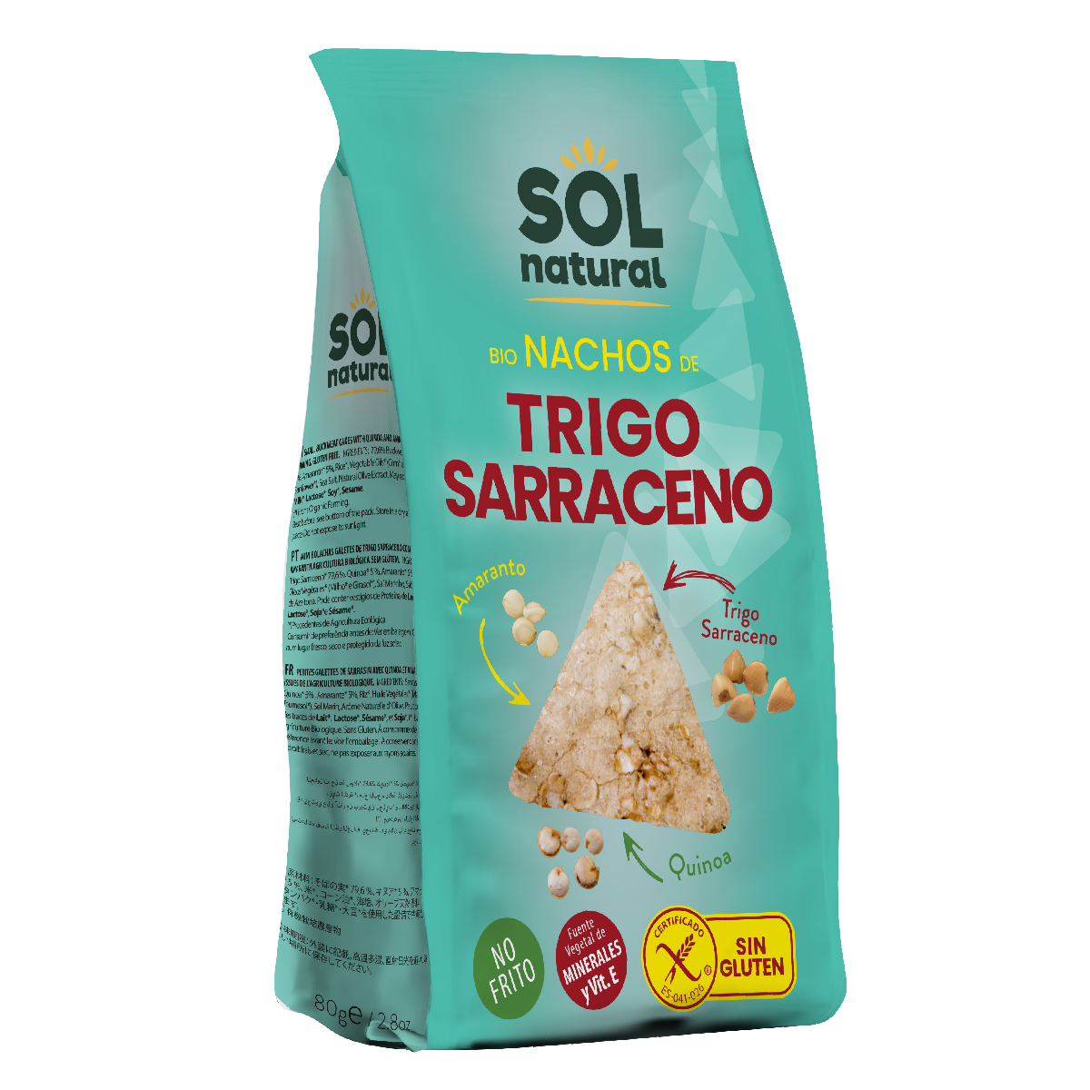 Nachos de Trigo Sarraceno con Amaranto y Quinoa BIO sin gluten Sol Natural 80 g