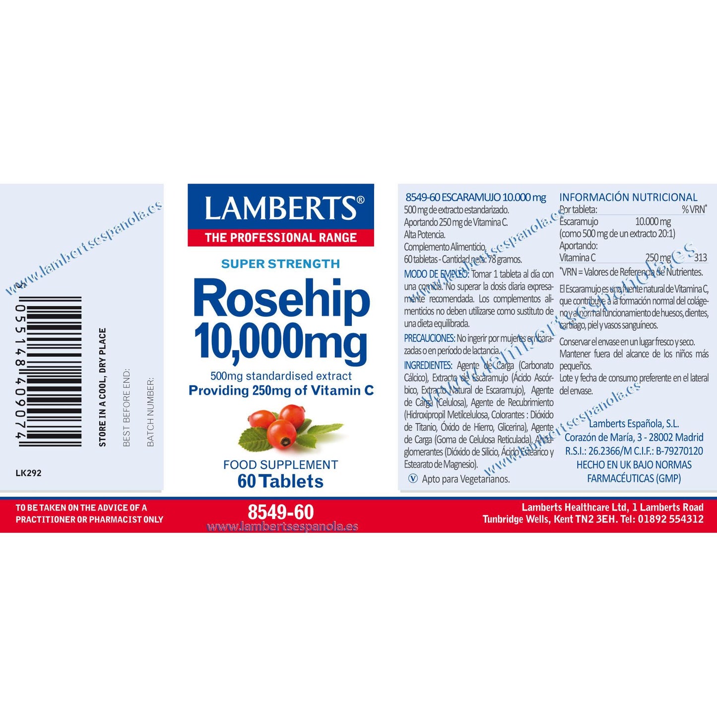 Escaramujo 10000 mg (Rosehip) 60 Comprimidos Lamberts