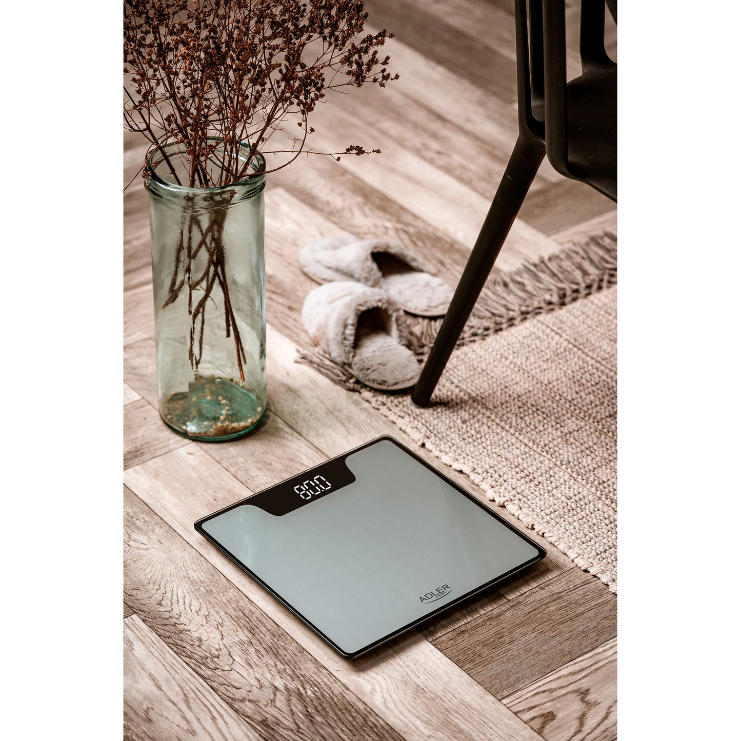 Báscula De Baño Digital Alta Precisión 180kg, Pantalla Led Apagado Automático, Vidrio Templado Adler Ad8174s Plata