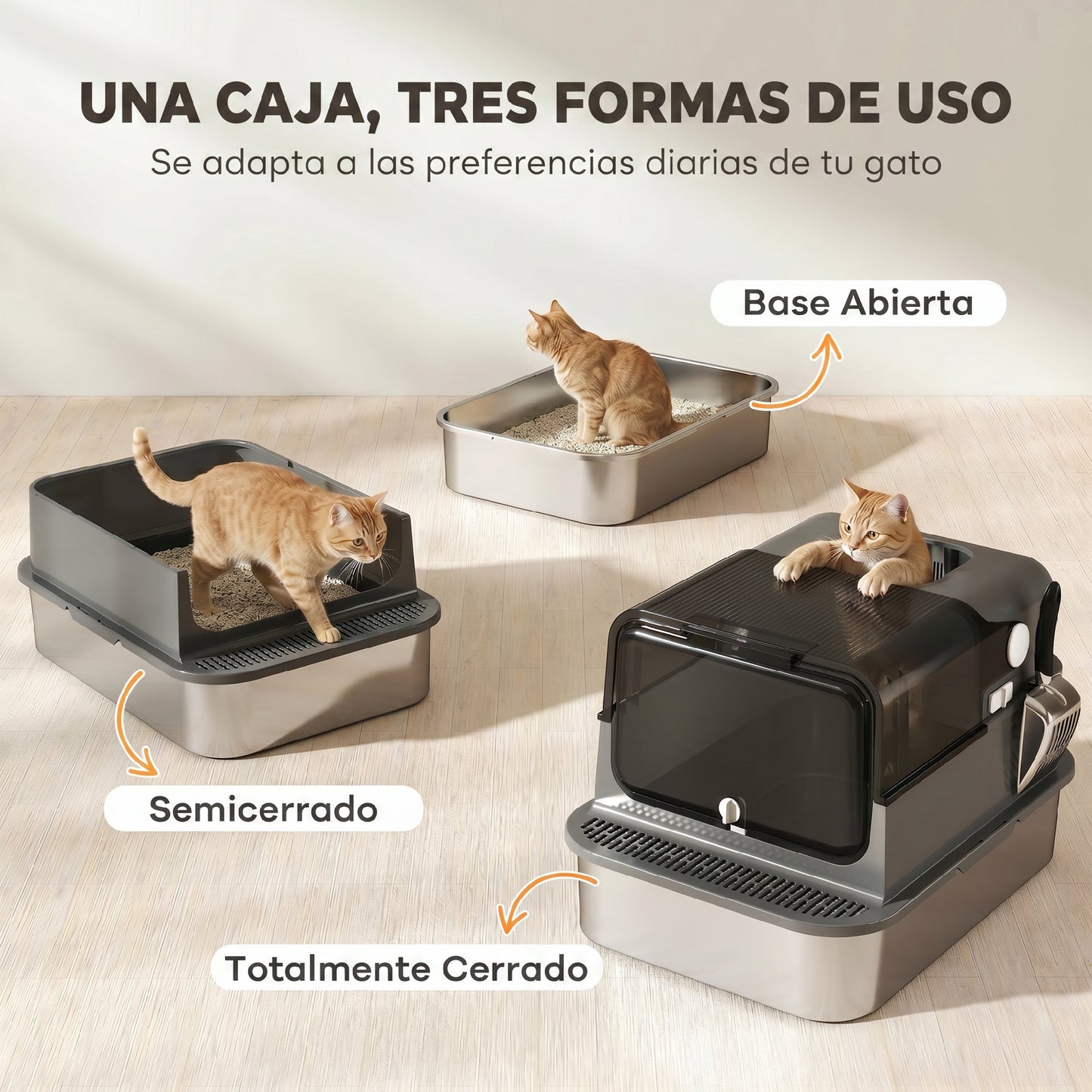 Pawhut Arenero Para Gatos De Acero Inoxidable Xxl Tapa Abatible Negro_5