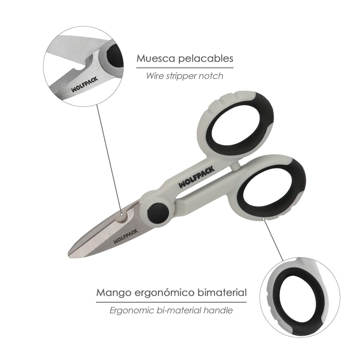 Tijeras Electricista 140 Mm. Mango Tpr No Tension. Hojas Acero Inoxidable, Ergonomicas, Tijeras Cortar Cable, Pelacables_3