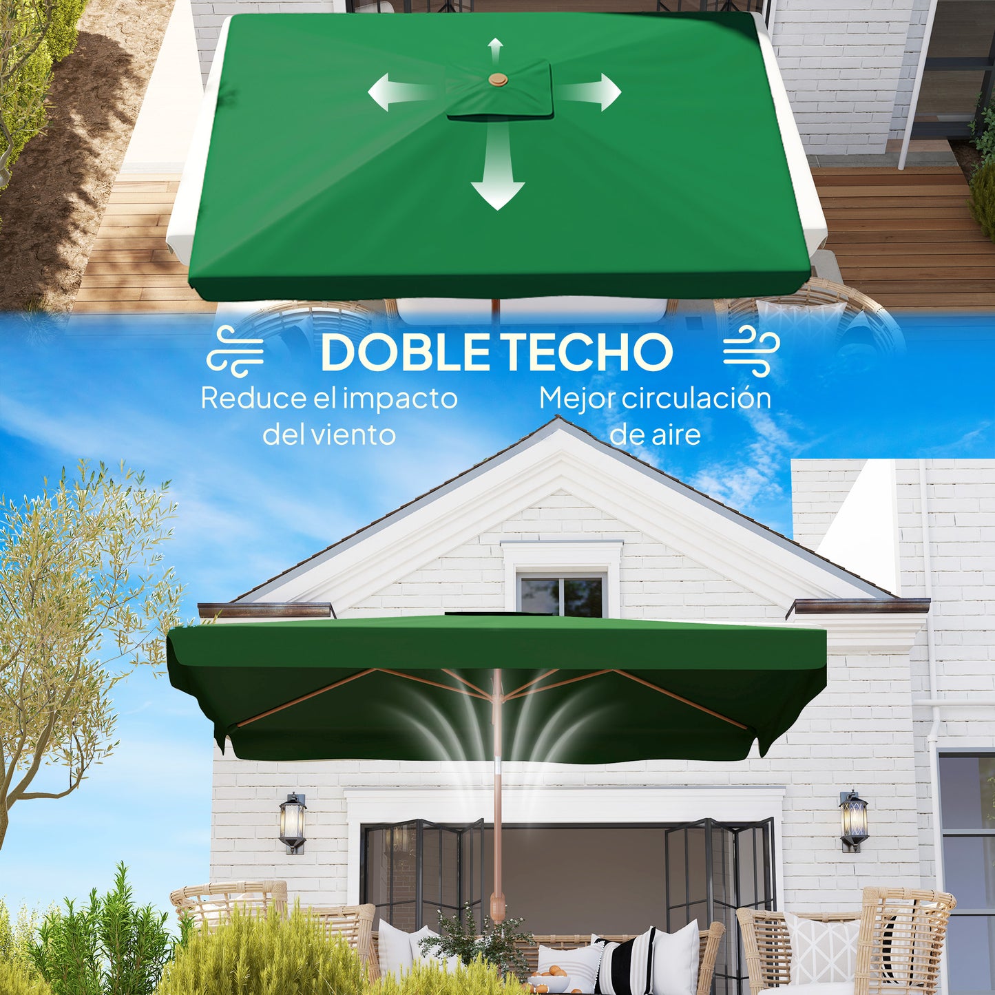 Outsunny Sombrilla De Terraza Exterior 300x200 Cm Con Ángulo Ajustable Verde_5