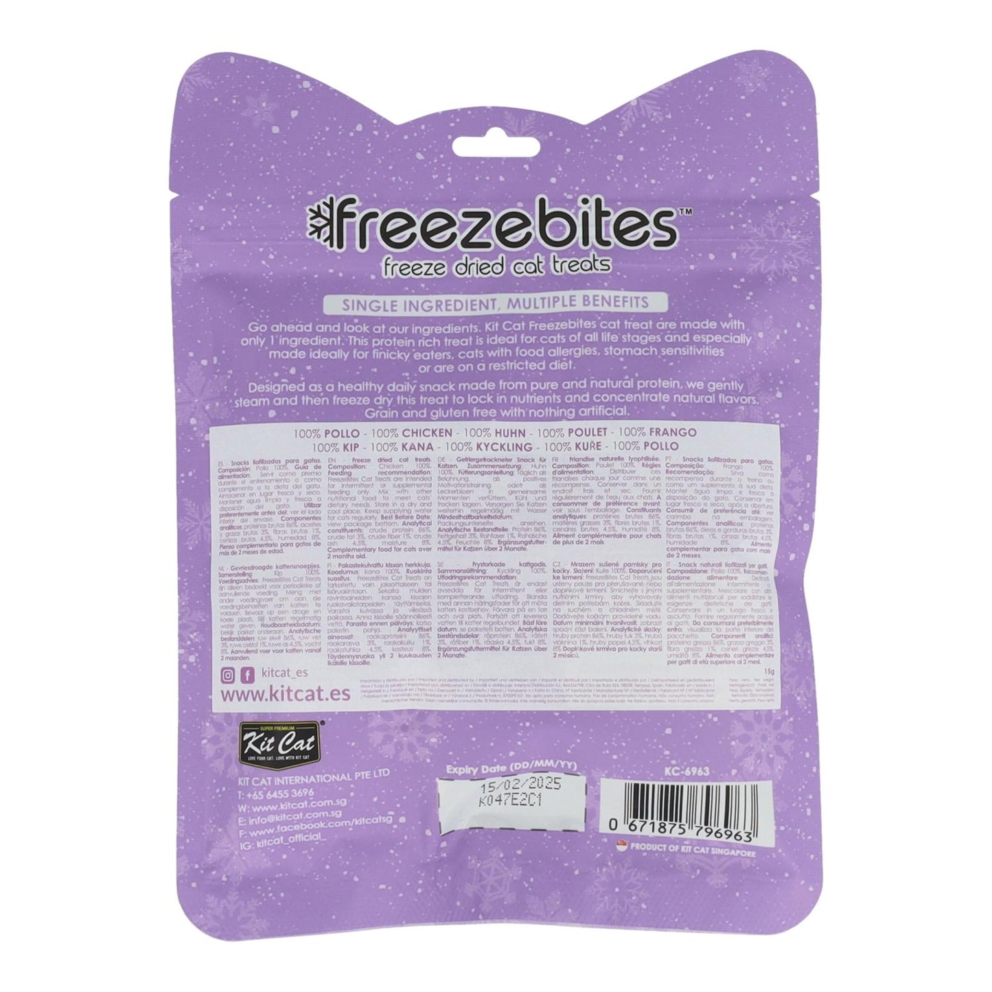 Kit Cat FreezeBites - Pollo 15 g Snack liofilizado natural para gatos