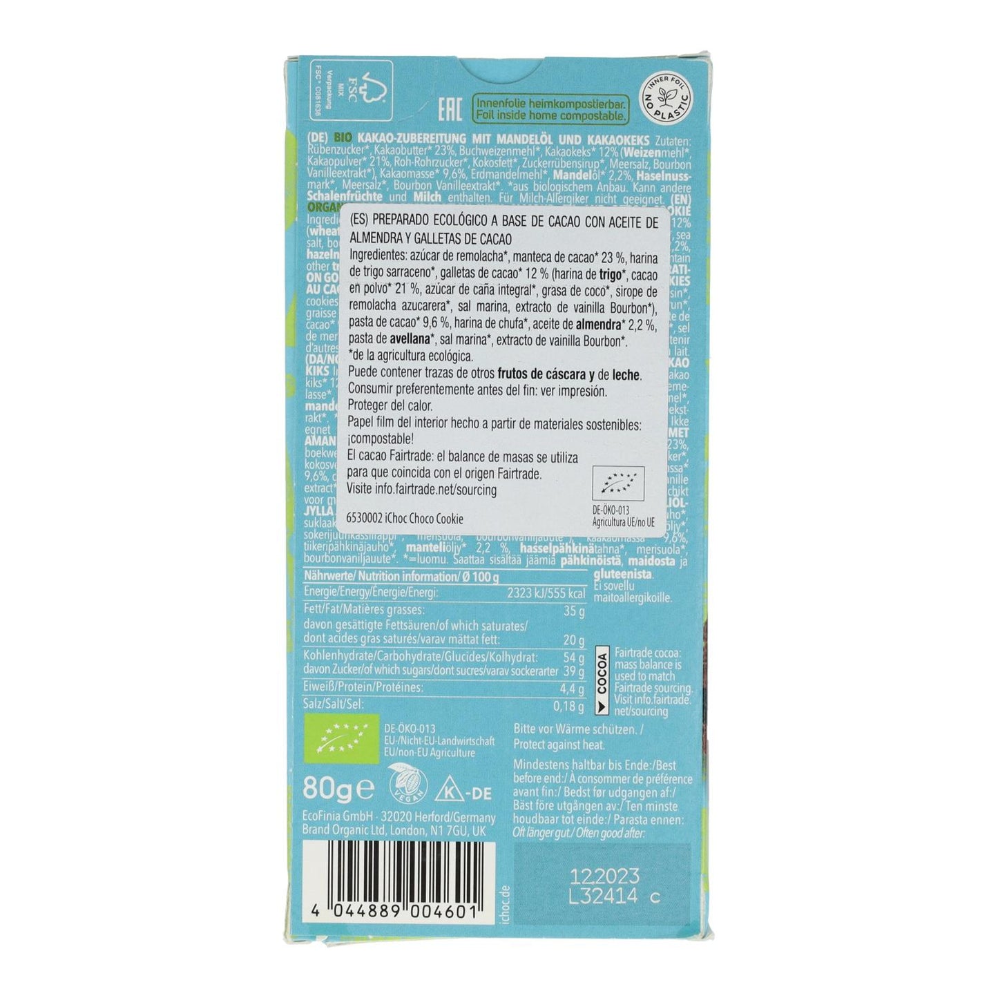 Tableta de Chocolate Vegano con Galletas de Cacao ichoc 80g