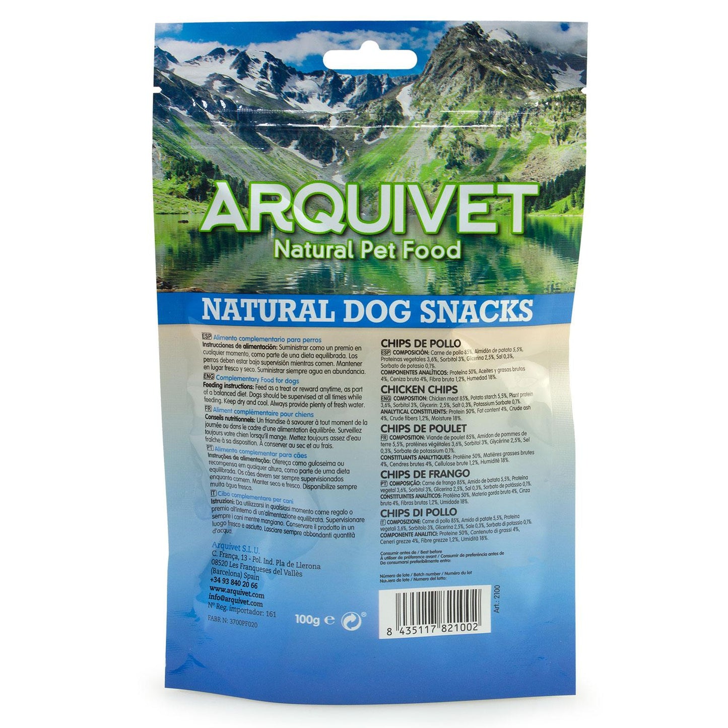 Snack natural para perros Chips de pollo Arquivet 100 g