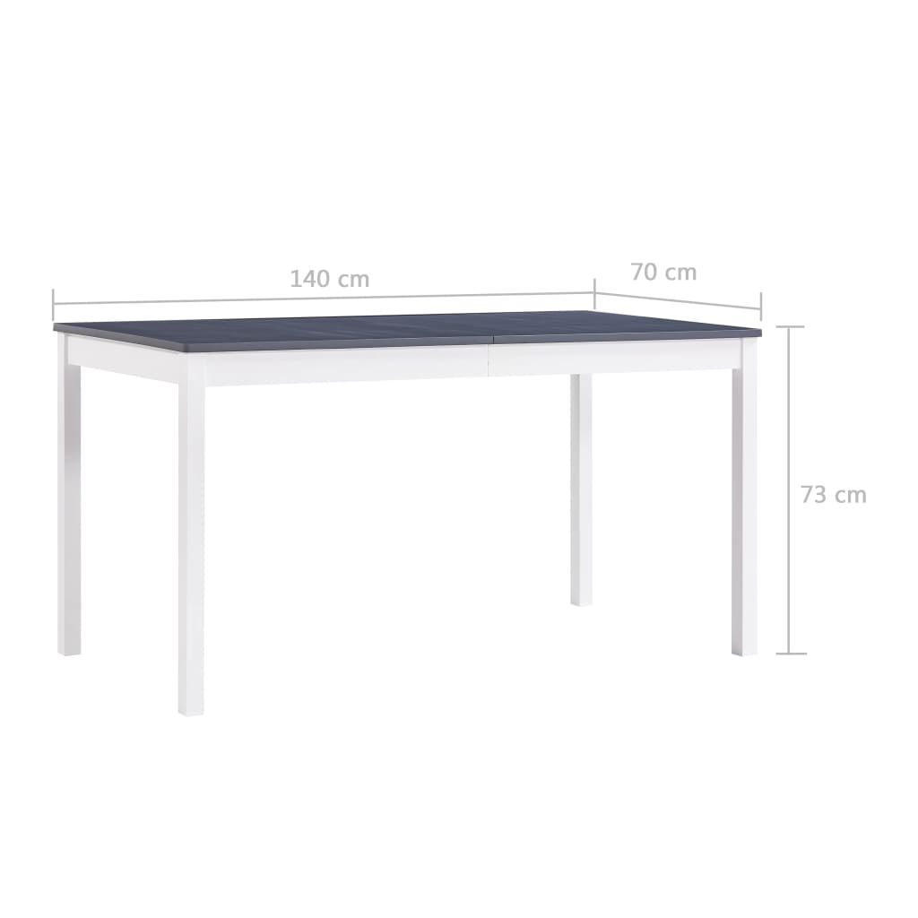 Mesa De Comedor De Madera De Pino Blanco Y Gris 140x70x73 Cm_4
