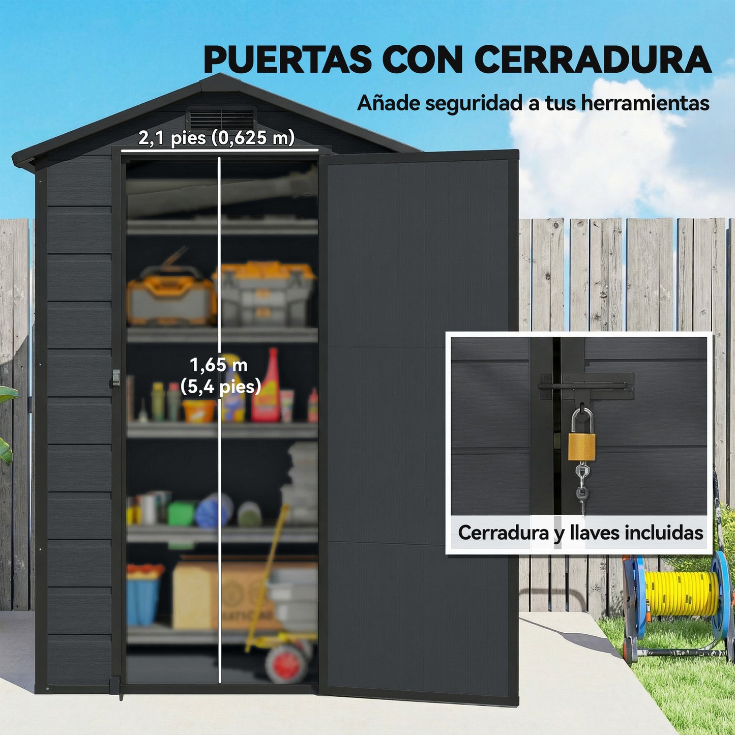 Outsunny Caseta De Jardín 1,09 M² De Plástico Con Puerta Con Cerradura Ventana_5
