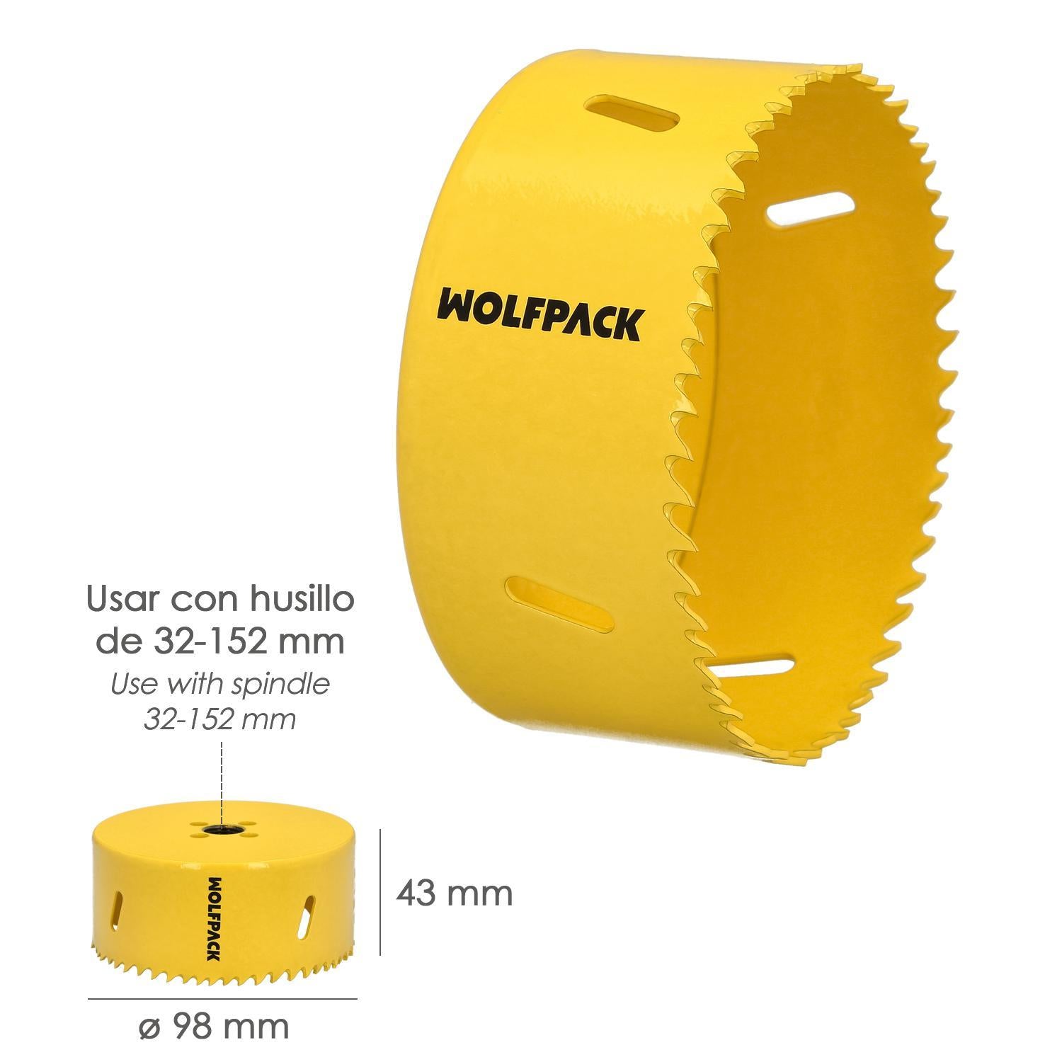 Corona Sierra Bimetal Ø 98 Mm. Templado Termico, Base Reforzada. Corona Madera, Broca Agujeros Madera, Acero, Hierro, Plasticos