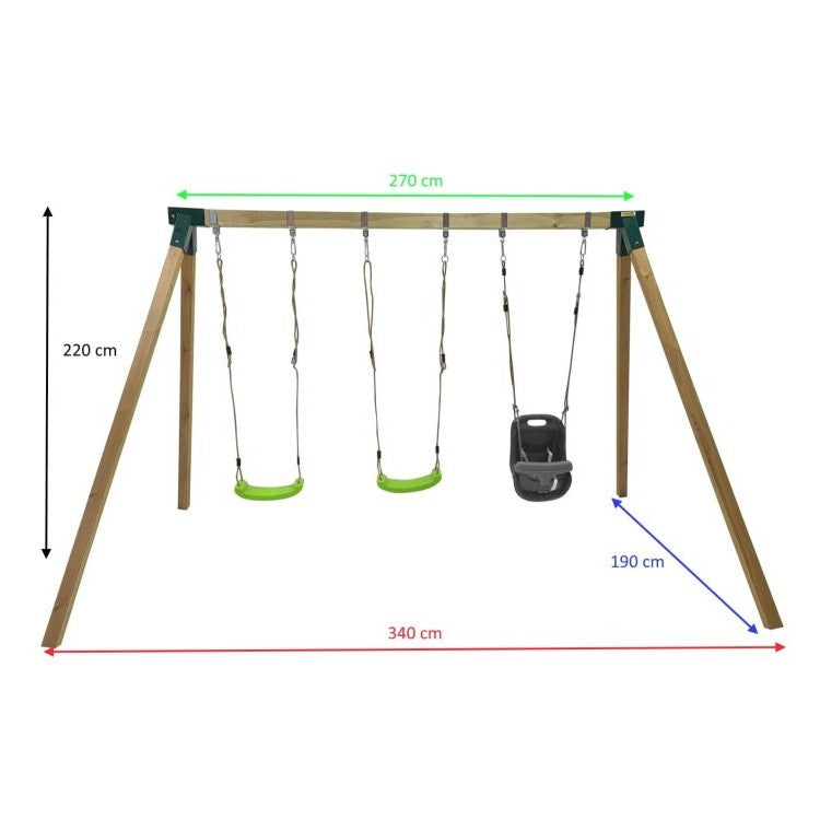 Columpio Triple De Madera Cuadrada Masgames Nori Xl + Asiento Bebe._3