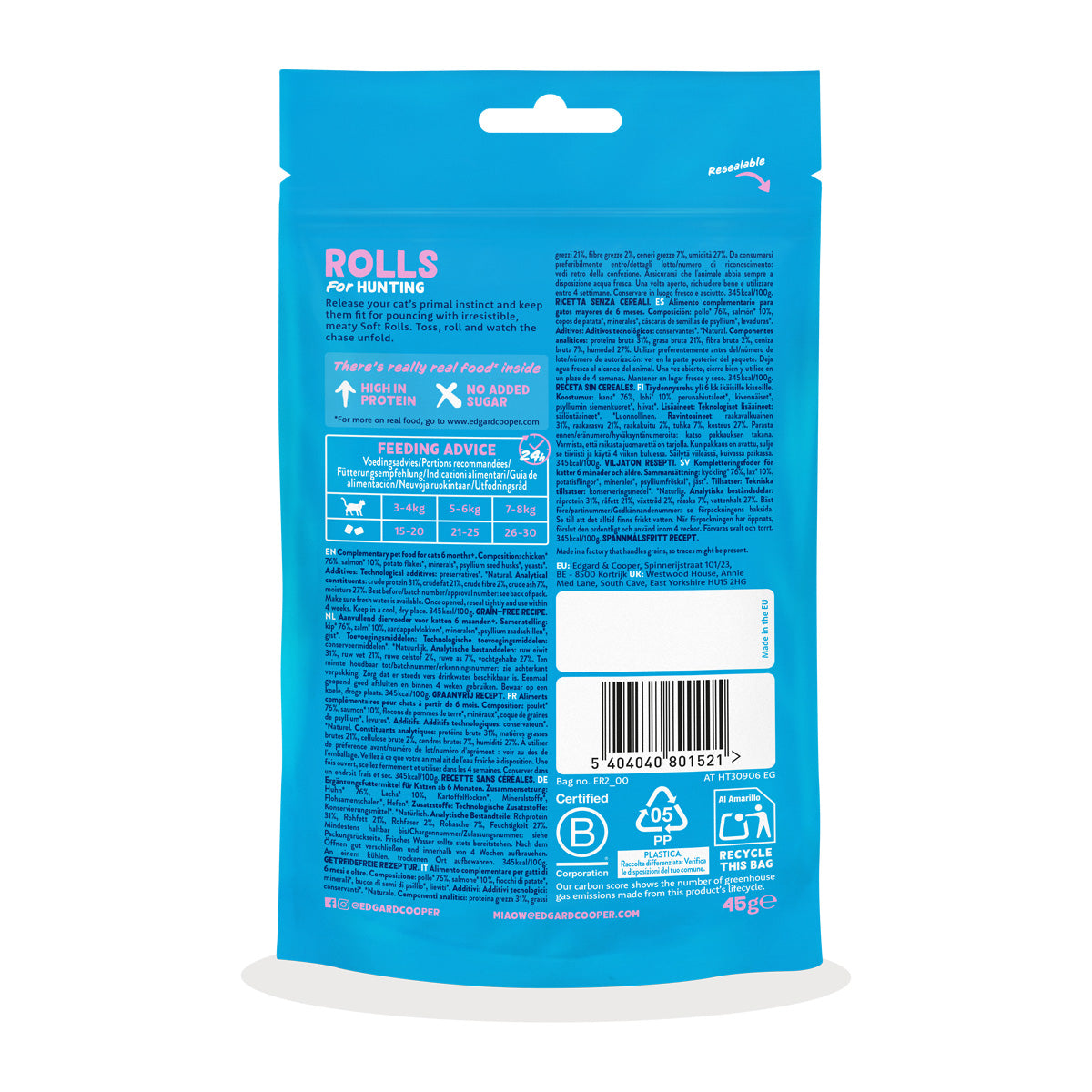 Rollitos de Salmón y Pollo Premios naturales para gatos Edgard Cooper 45 g