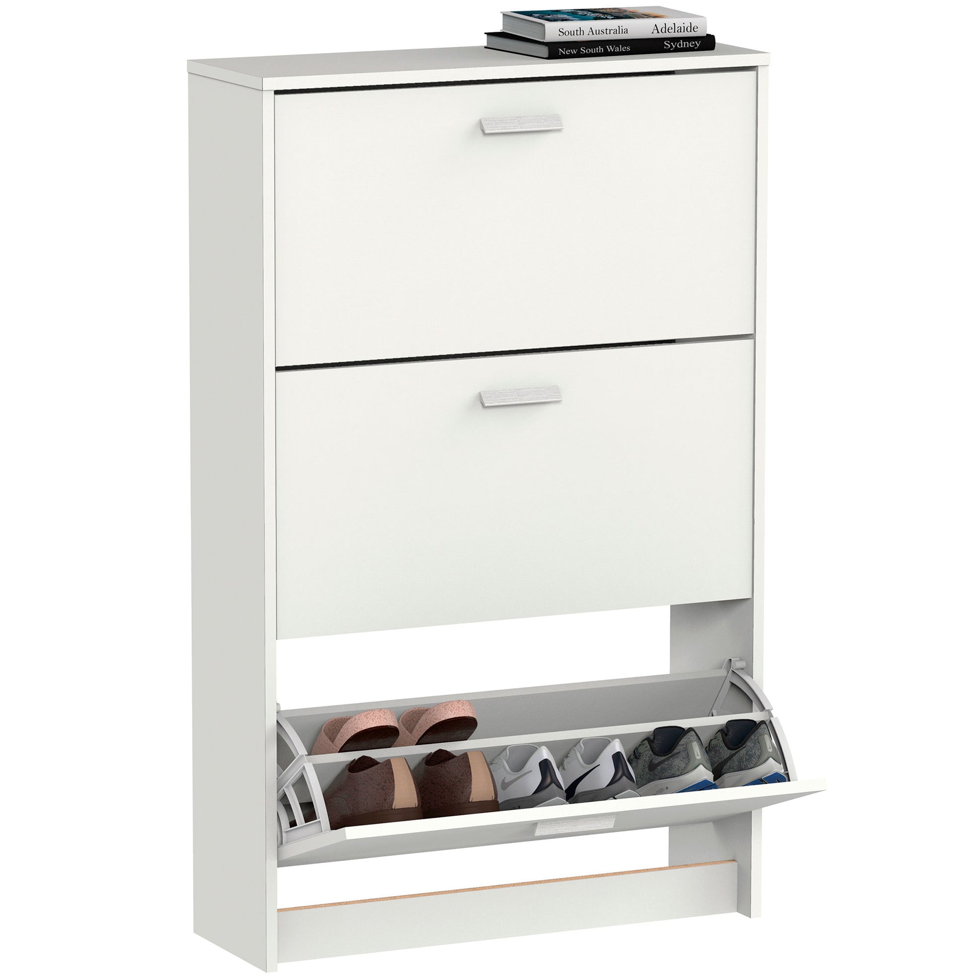 Zapatero Entrada Recibidor, Mueble Auxiliar Estrecho Zapatos, 3 Puertas, Madera 119,5x74x25 Cm, Briebe, Nova, Blanco