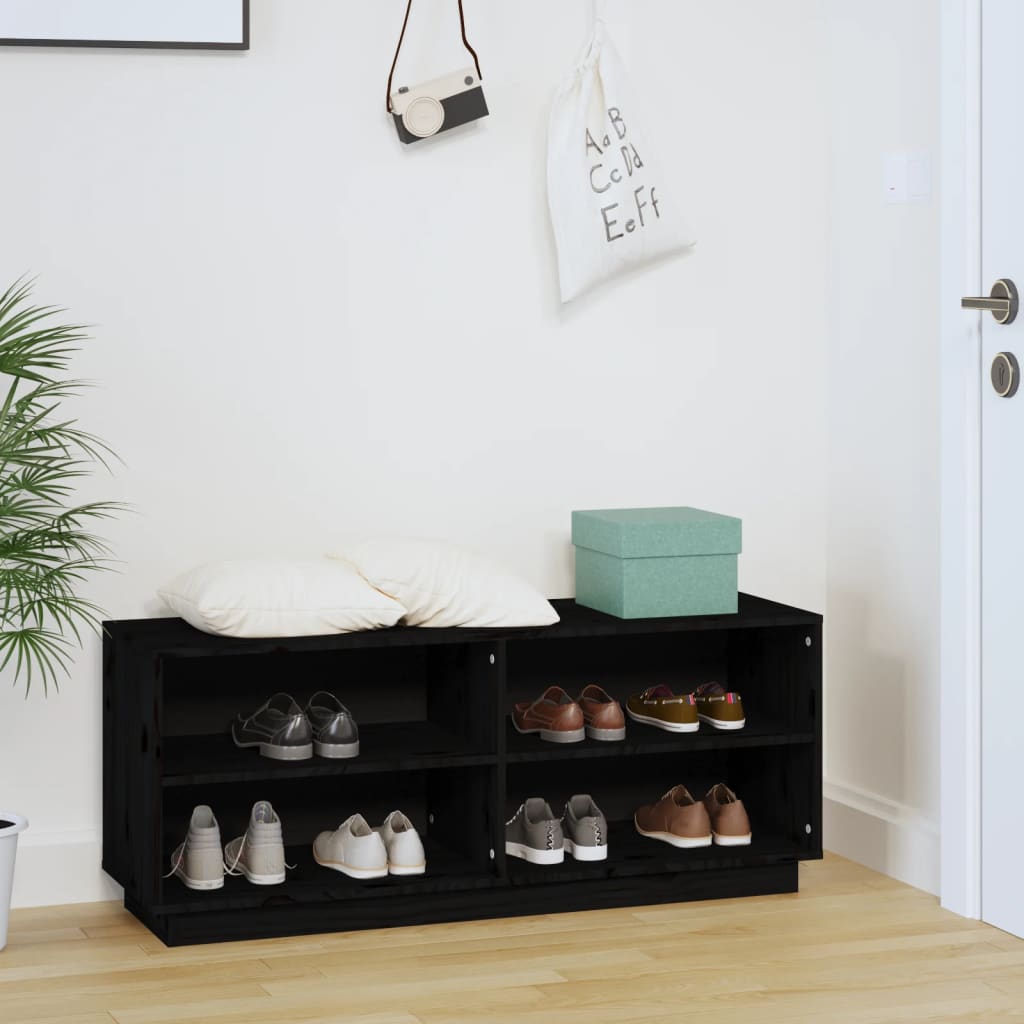 Armario Zapatero De Madera Maciza De Pino Negro 110x34x45 Cm / Vetonek_5