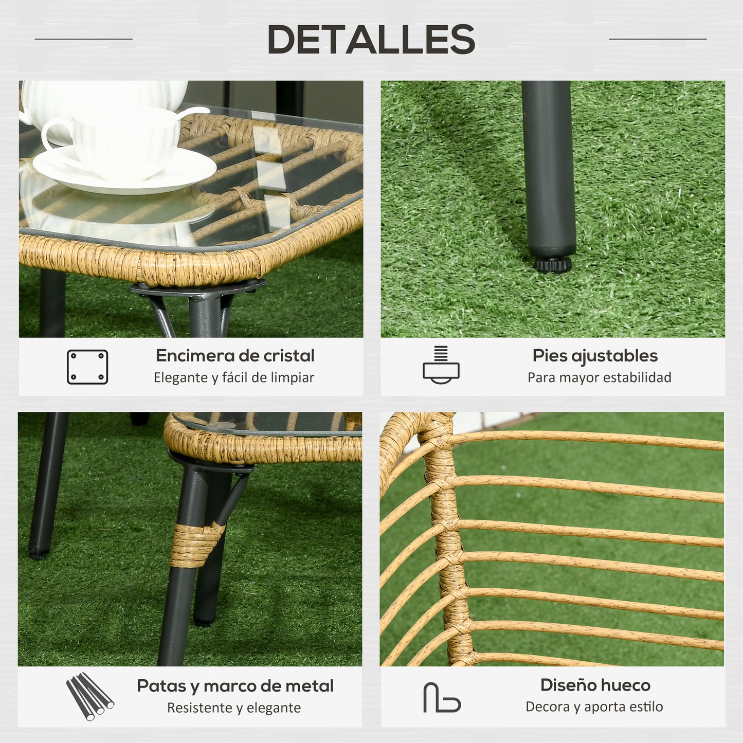 Outsunny Conjunto De Muebles De Ratán Para 4 Personas Con Sofá Sillones Mesa_5