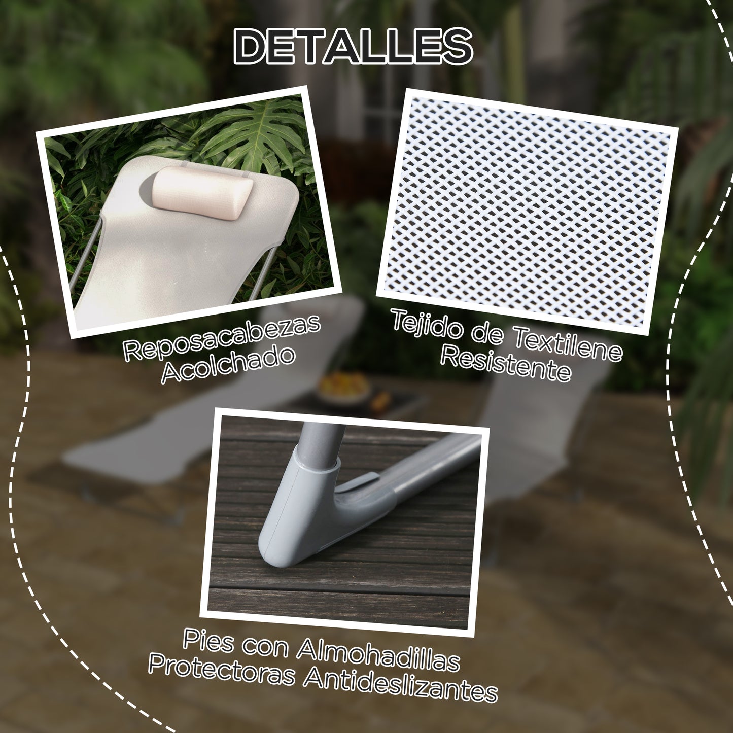 Outsunny Conjunto De 2 Tumbonas Plegables Y Reclinables 182x56x24,5 Cm Crema_5