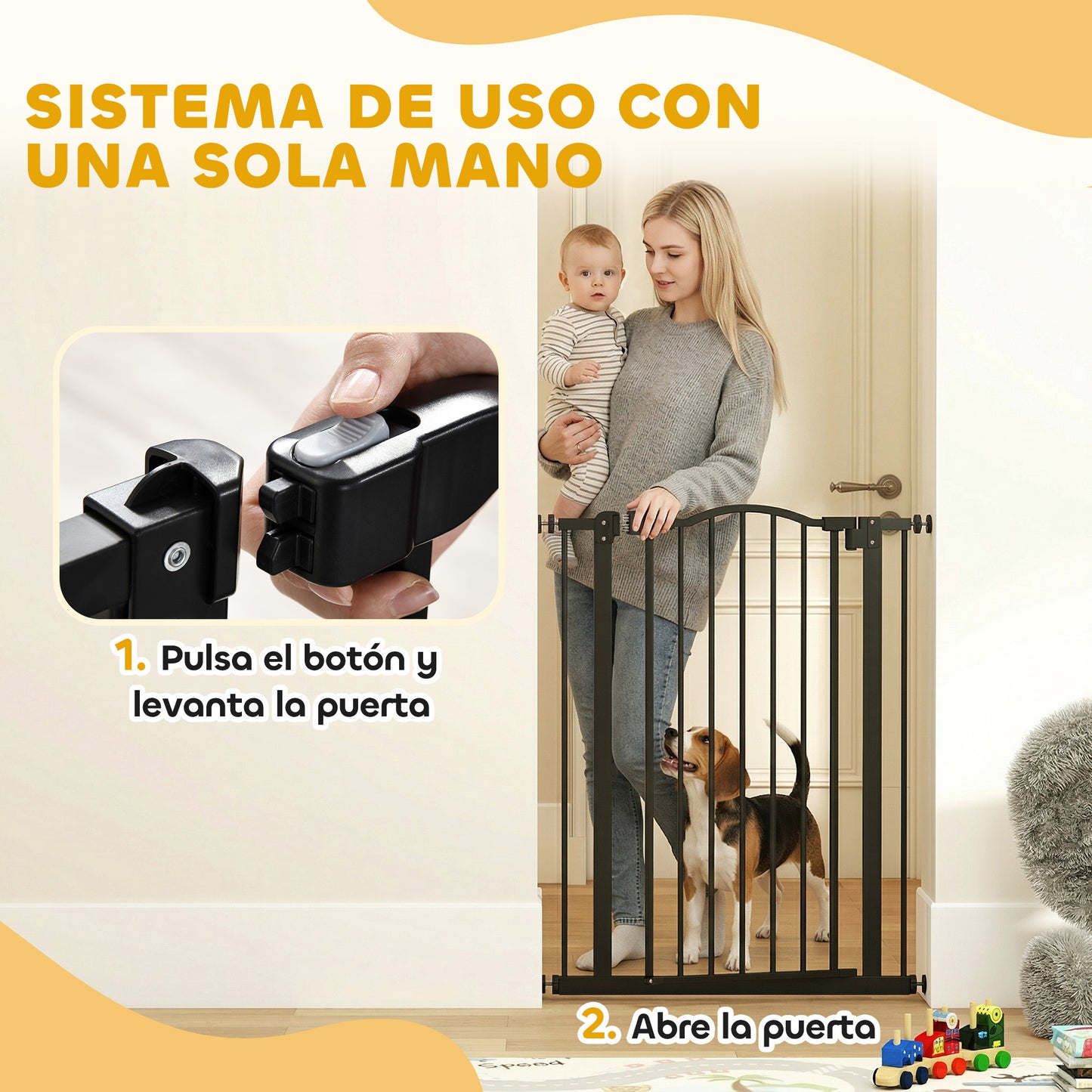 Pawhut Barrera De Seguridad Extensible Con 2 Extensiones 74-80x94 Cm Negro_5