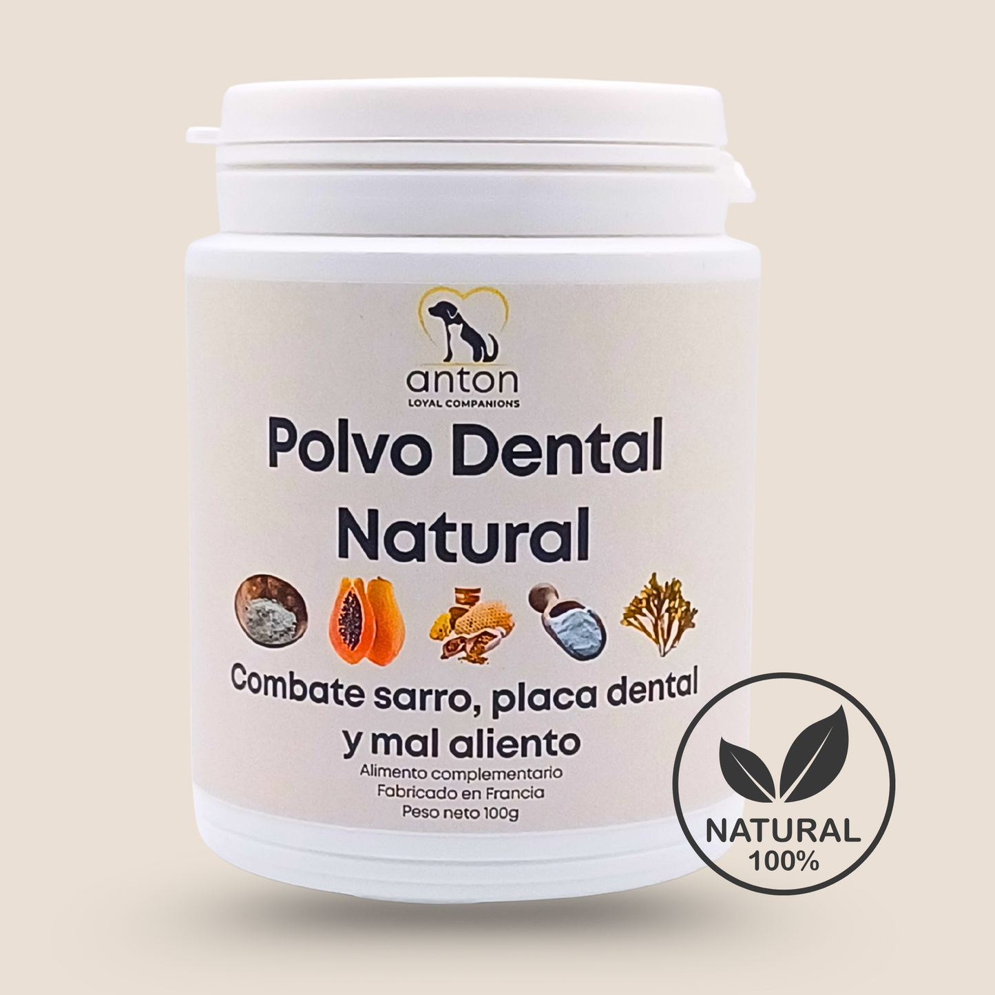 Polvo dental natural para perros y gatos – Combate sarro, placa y mal aliento – 150 g