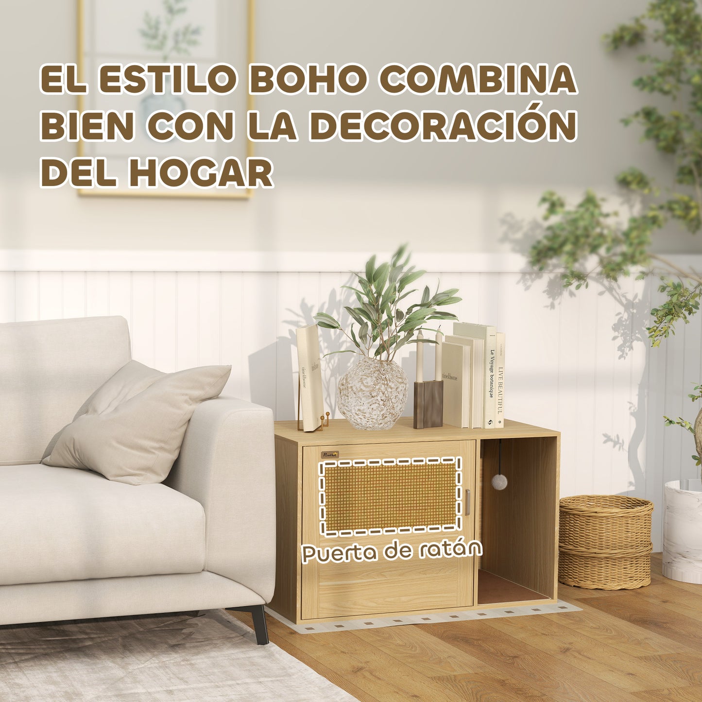 Pawhut Mueble Arenero Para Gatos Con Almohadilla Para Rascar 80x50x50 Cm Roble_5