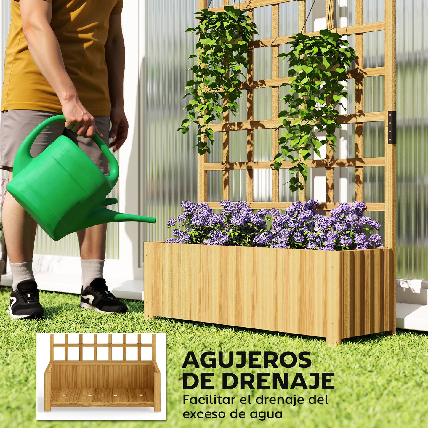 Outsunny Jardinera Con Enrejado De Madera Para Cultivos Verduras 90x30x180 Cm_5