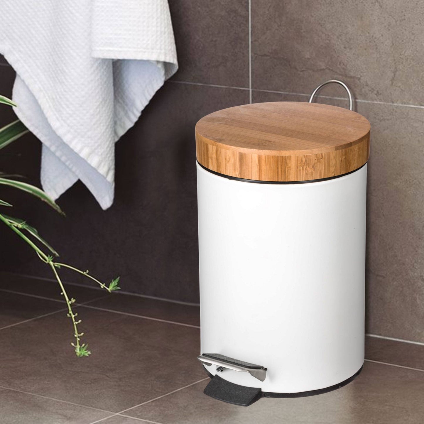 Well Home Papelera Metálica 3l Diseño En Bambú 'natureo' Ideal Para Baño O Escritorio