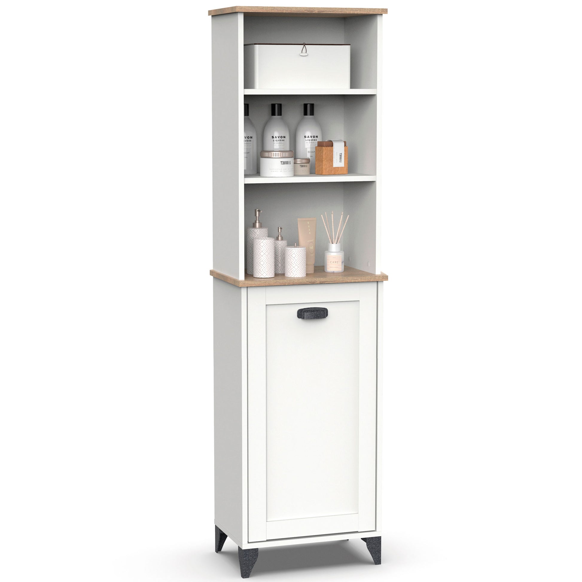 Columna De Baño, Mueble Auxiliar, Armario Alto Estilo Vintage 168x46,5x31 Cm Espacio Almacenaje, Briebe, Eterna, Blanco