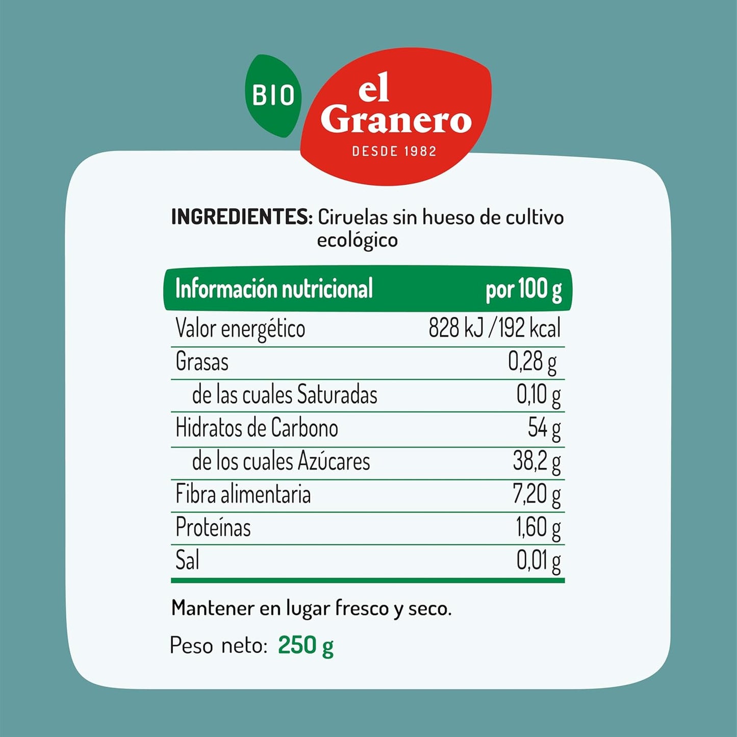 Ciruelas sin hueso Bio El Granero 250 g