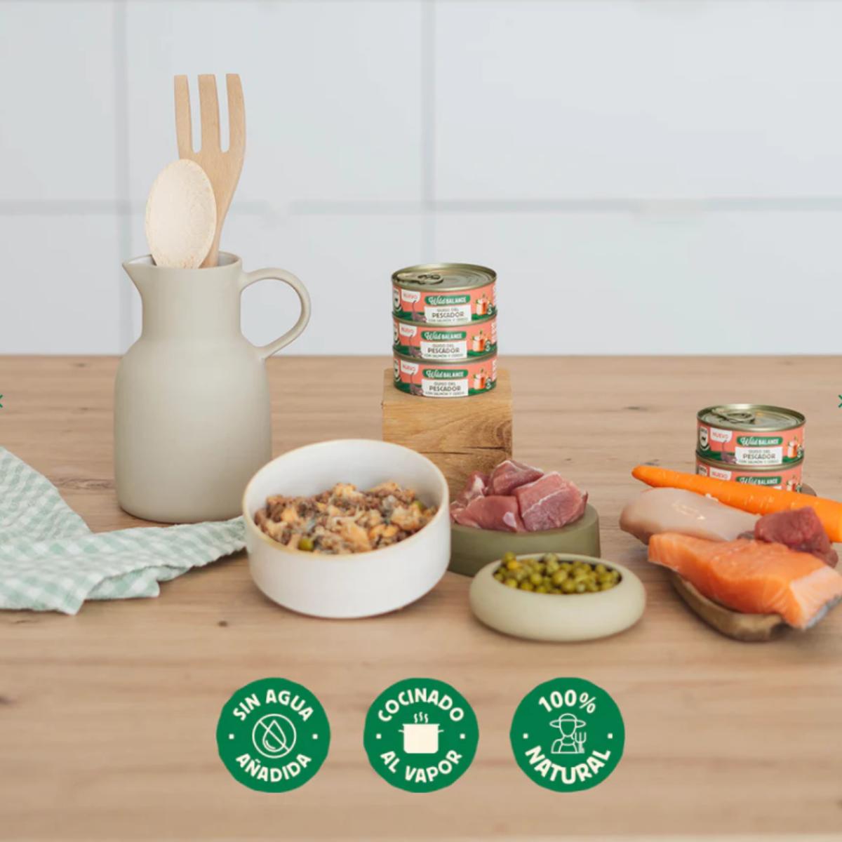 Lata completa Guiso del Pescador con Salmón y Cerdo para Gatos Wild Balance 80 g