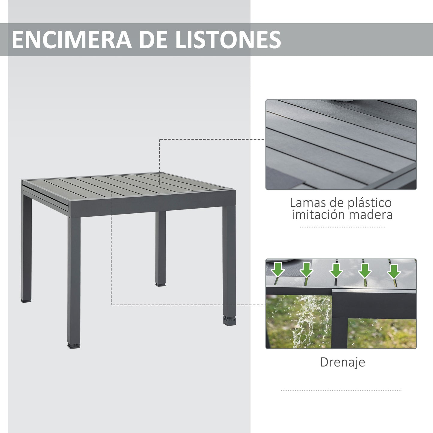 Outsunny Mesa De Jardín Extensible De Aluminio Para 4-6 Personas 90-180x90x73 Cm_5