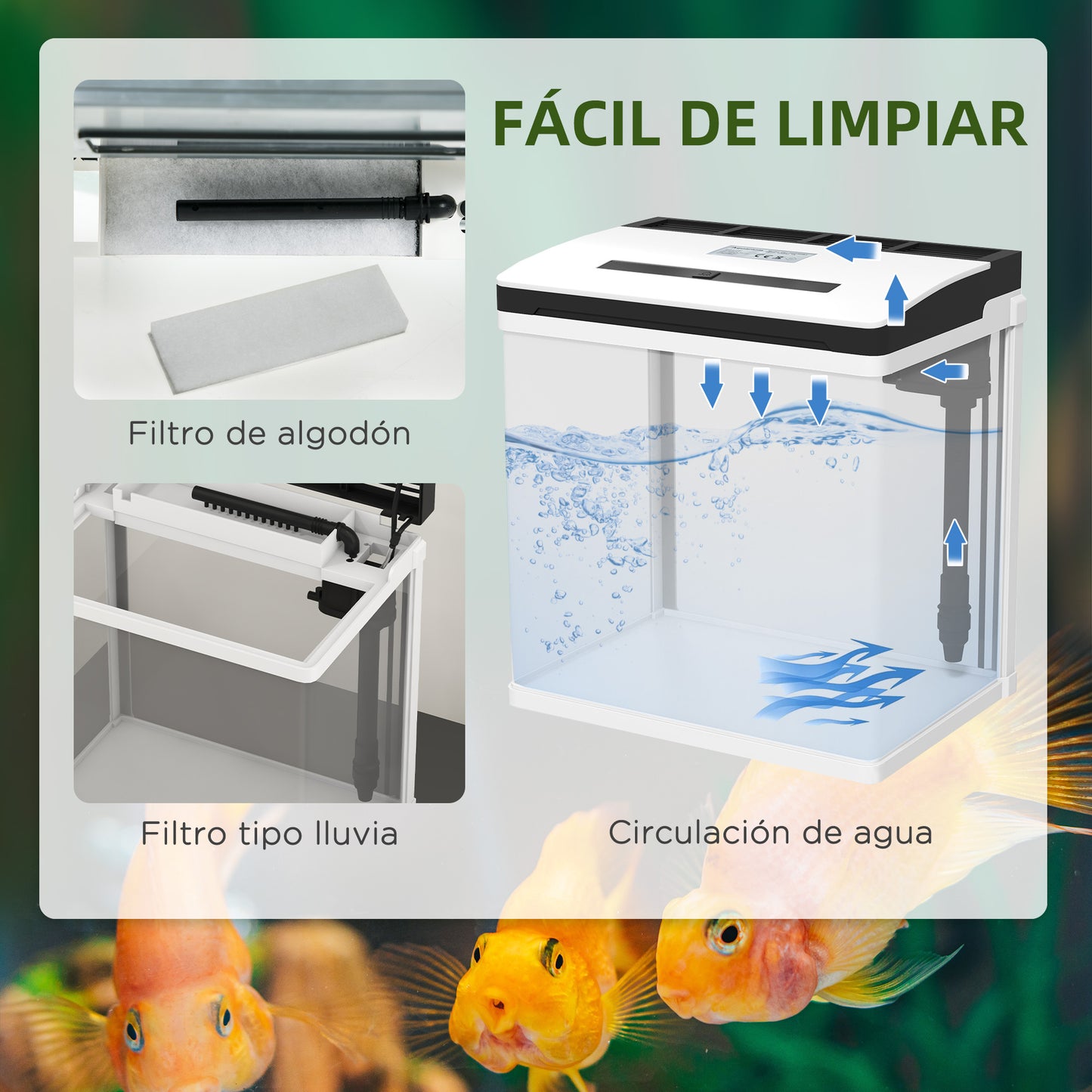 Pawhut Acuario De Cristal 13l Con Sistema De Filtro Luz Led 29x20x30,5 Cm Blanco_5