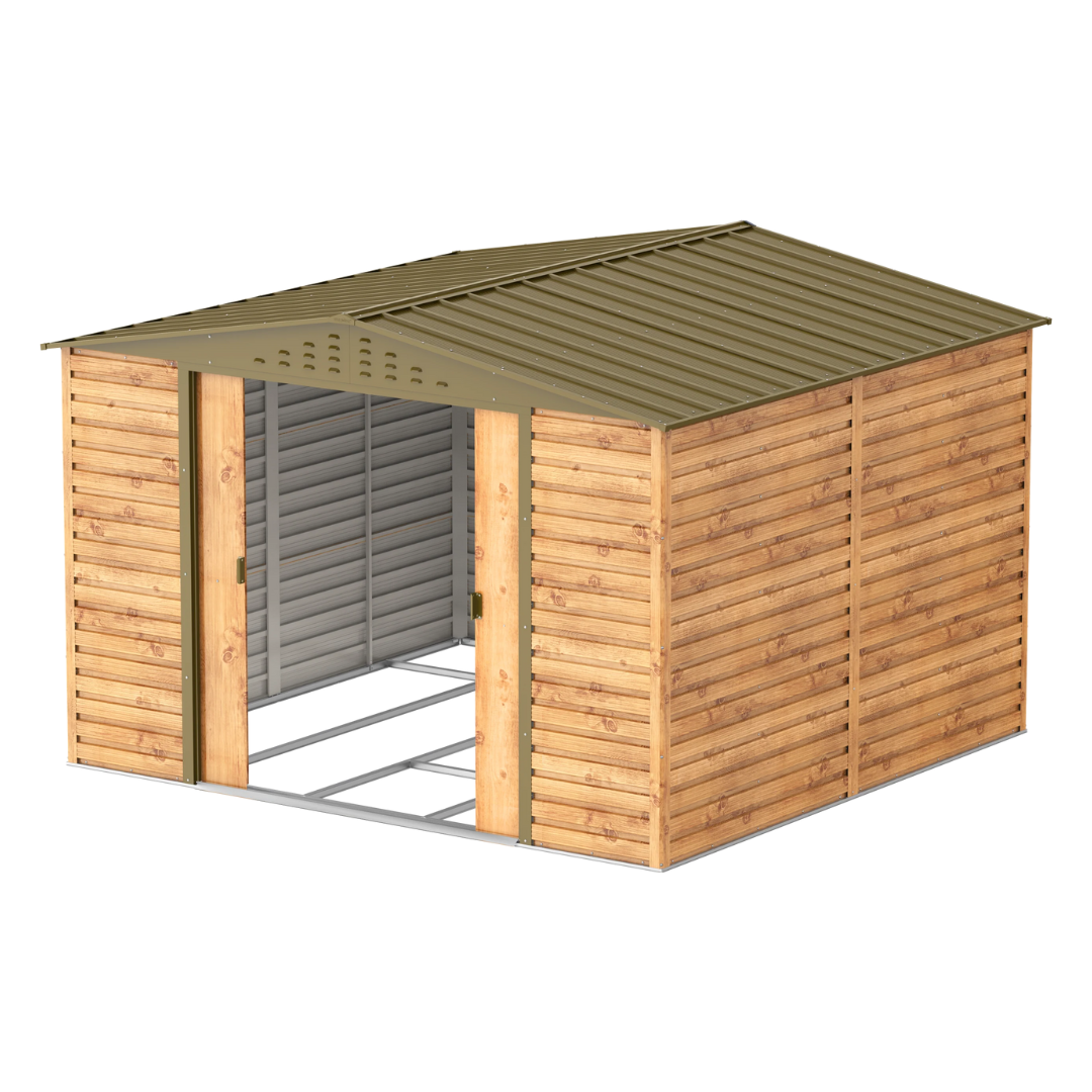 Casetas de jardín Duramax Alpine 10x10 - 321.6x303.1x214.2 cm y 9,15 M² - Imitación Madera_0