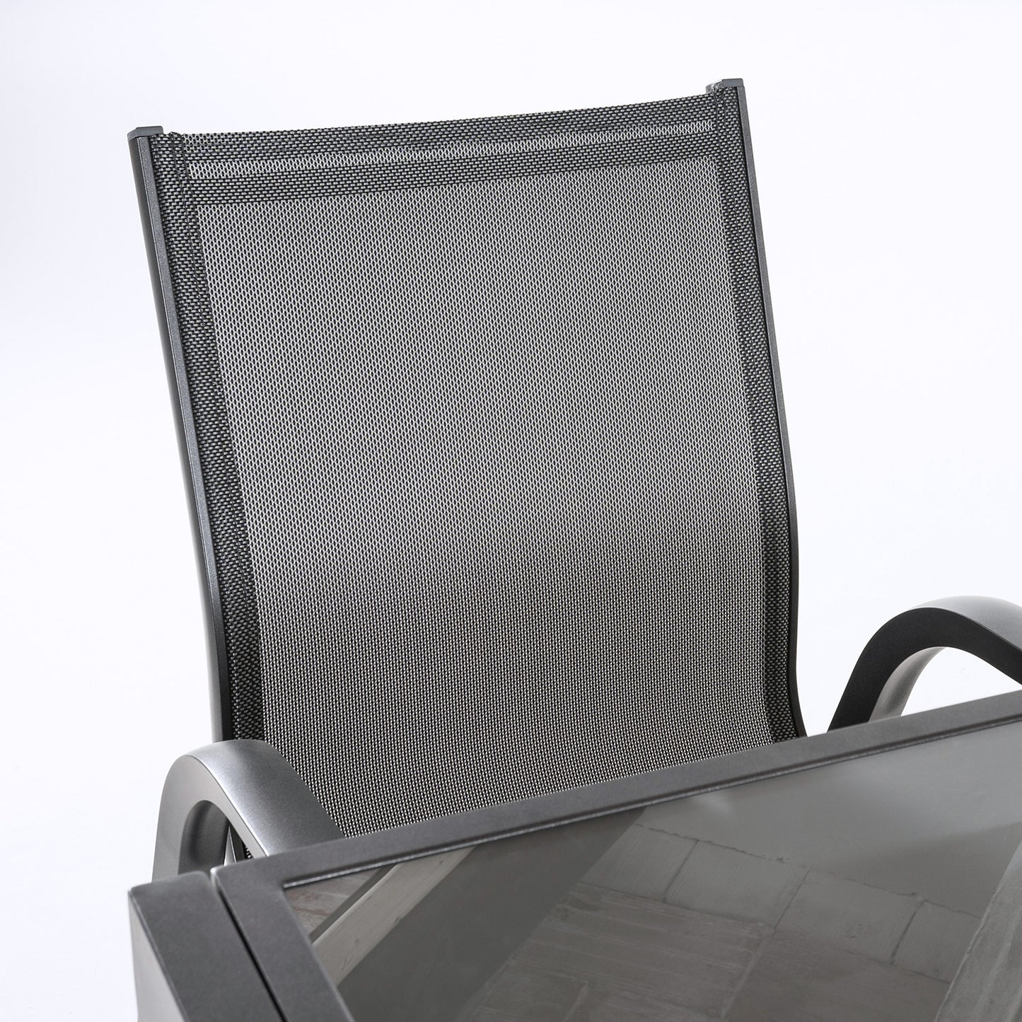 Conjunto Exterior Color Antracita, Mesa Extensible 80/160 Y 4 Sillones Apilables, Aluminio Reforzado, Textilene Plata Y Negro, 4 Plazas_4