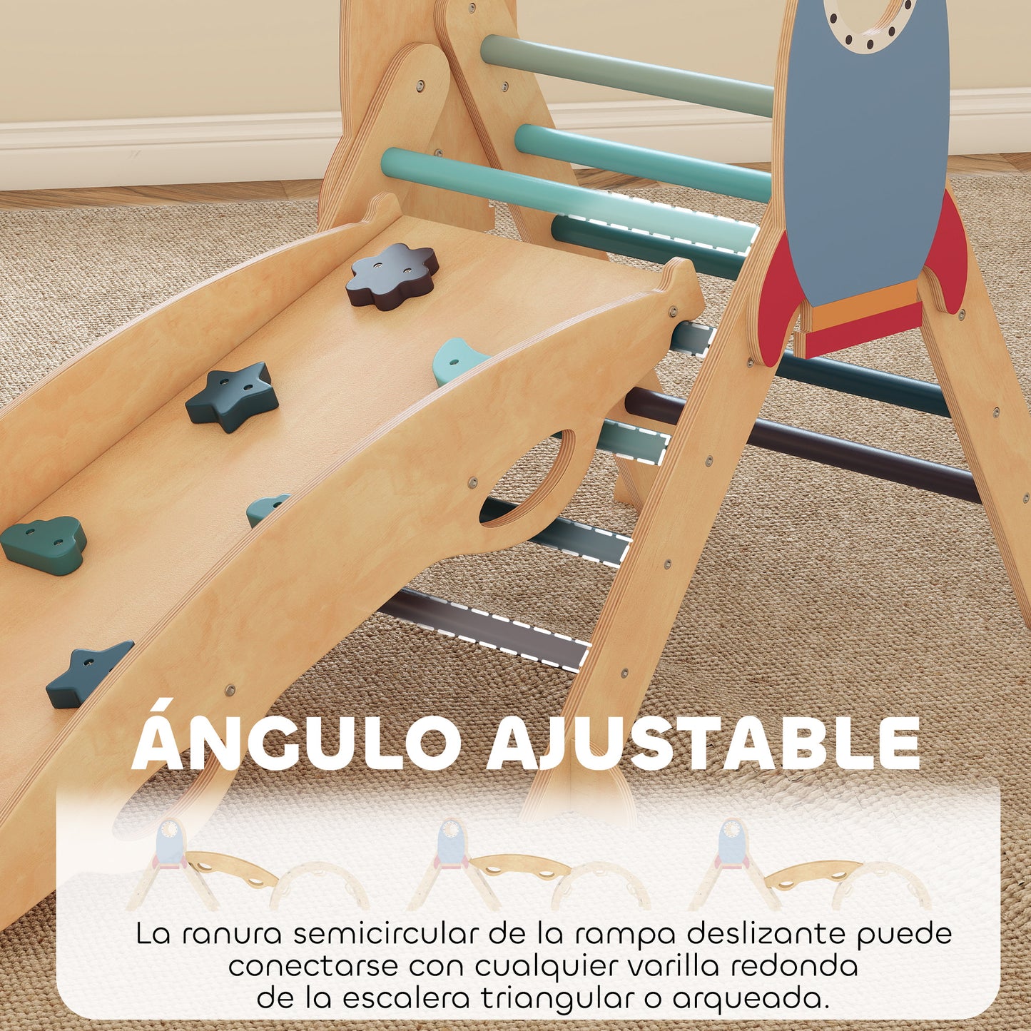 Aiyaplay 8 En 1 Triángulo De Escalada Montessori Con Arco Y Rampa Azul_5