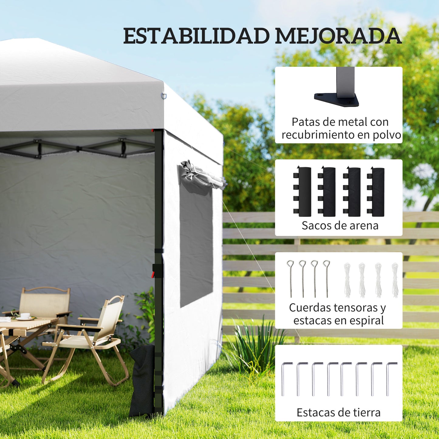Outsunny Carpa Plegable Pop-up 3x3m Con 3 Paredes Upf50+ Altura Ajustable Blanco_5